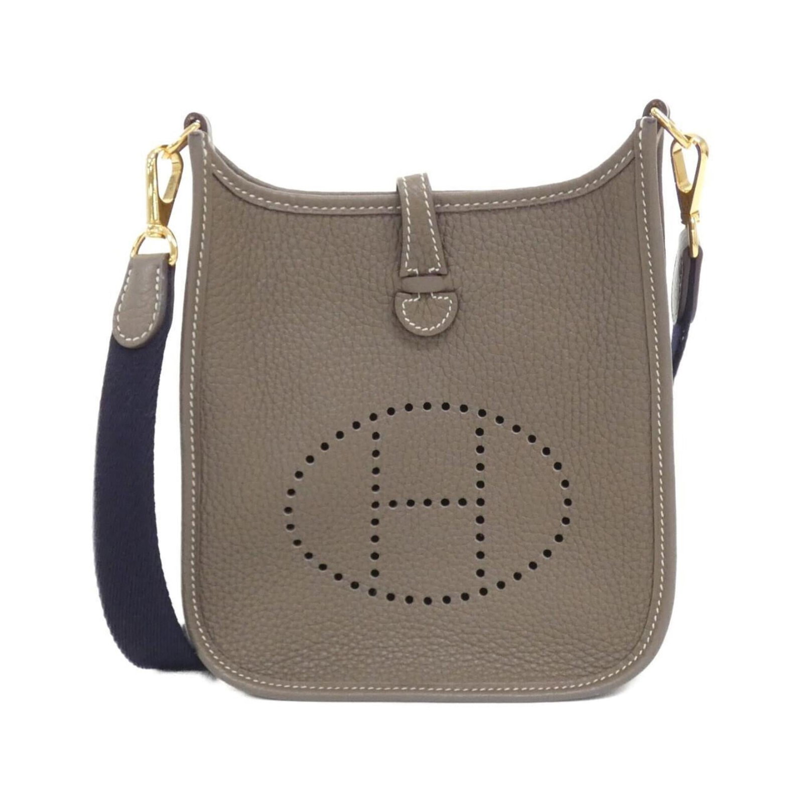 Hermes Shoulder Bag Taurillon Clemence Leather: Hermes Shoulder Bag Taurillon Clemence Leather Taurillon Clemence leather provides a rich, dark blue indigo hue, while Etoupe gray accents add a touch of sophistication. This stylish shoulder bag