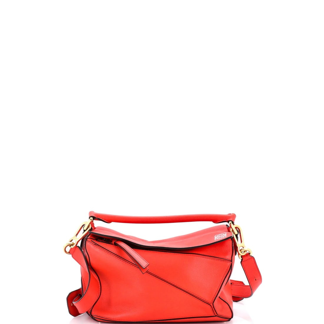 Small Leather Puzzle Bag Loewe: Small Leather Puzzle Bag Loewe Small Leather Puzzle Bag Loewe features a striking red exterior, complemented by neutral interior and gold hardware, with a classic design that exudes timeless