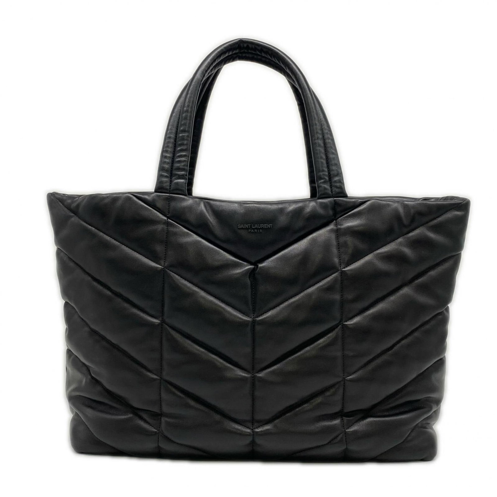 Saint Laurent Yves Handbag Leather Tote: Saint Laurent Yves Handbag Leather Tote Black lambskin leather tote bag from Yves Saint Laurent, measuring 32cm x 55cm x 17cm. This classic design features high-quality leather construction, perfect
