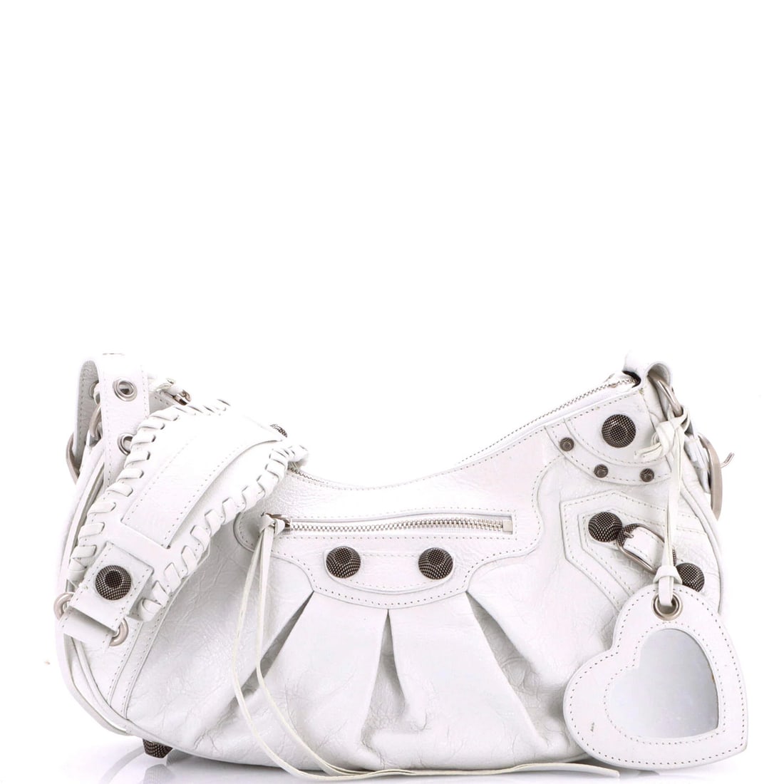 Giant Le Cagole Studs Leather Small Balenciaga Bag Shoulder: Giant Le Cagole Studs Leather Small Balenciaga Bag Shoulder Small Balenciaga Le Cagole Giant Studs Shoulder Bag in White Leather. This stylish small bag features a classic hobos design with giant