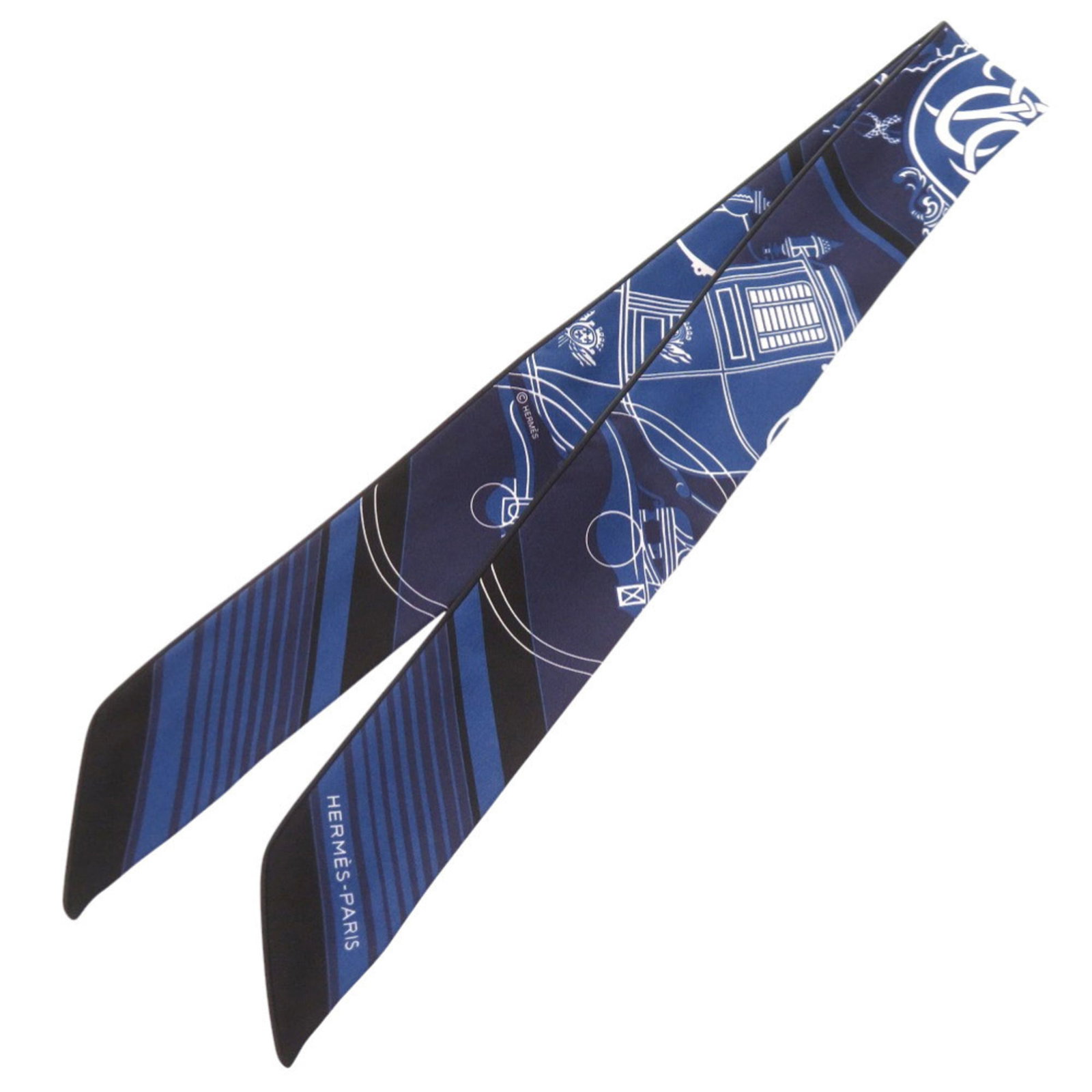 Silk Hermes Scarf: Silk Hermes Scarf Silk from France, this black scarf features a slim 5cm width and a signature. Made from high-quality silk, its 86.5cm length makes it a stylish accessory. The scarf's simple design a