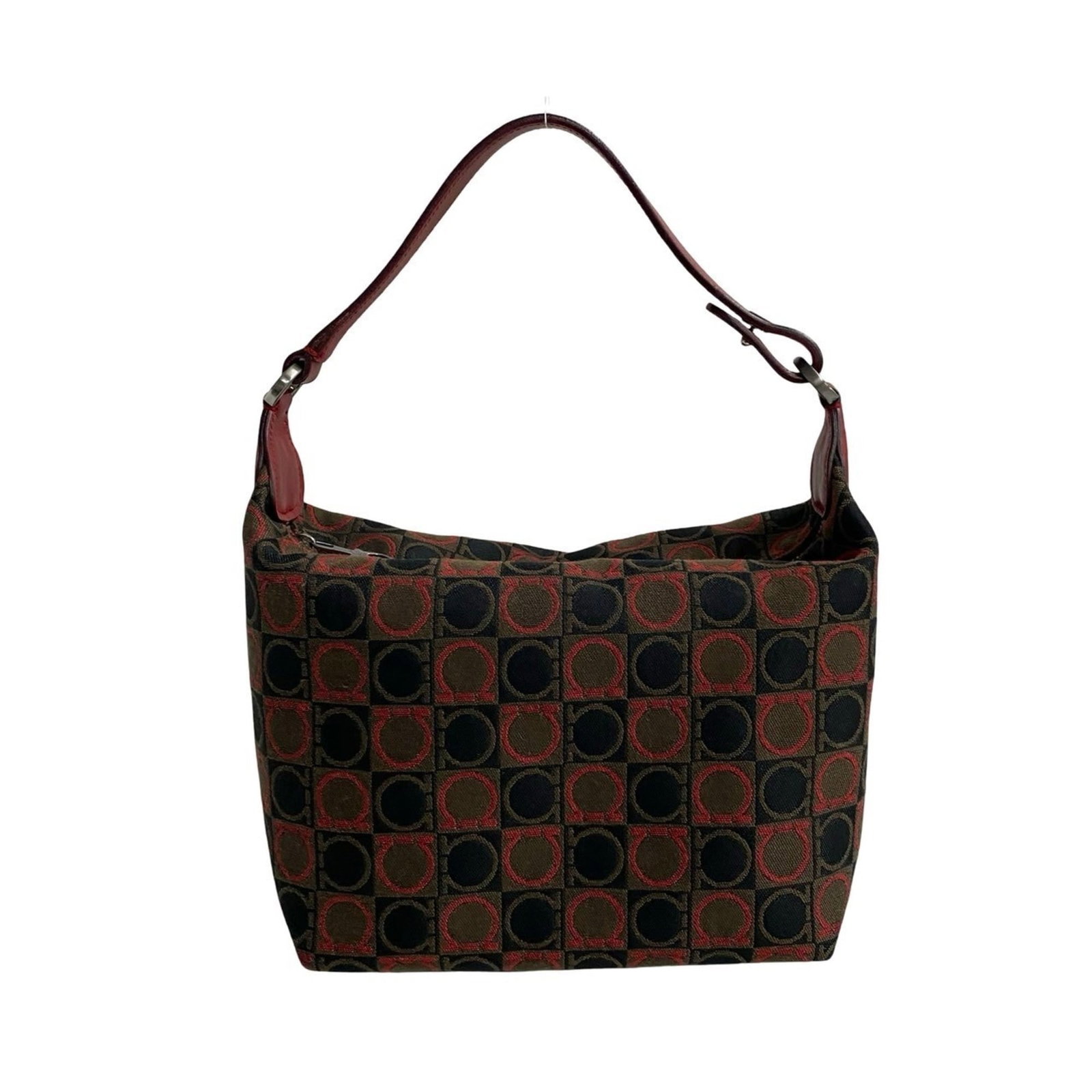 Ferragamo Handbag Leather Canvas Salvatore: Ferragamo Handbag Leather Canvas Salvatore Black, Brown, or Red leather and canvas Salvatore Ferragamo handbag with dimensions 11cm x 16cm x 13cm. This stylish handbag is made from a combination of
