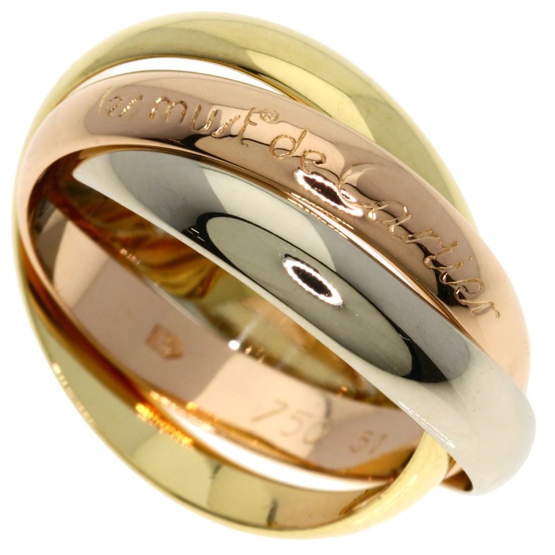 Cartier Trinity #51 Ring K18 Yellow Gold 18K Pink Gold: Cartier Trinity #51 Ring K18 Yellow Gold 18K Pink Gold Cartier Trinity #51 Ring in K18 Yellow Gold boasts a sleek, 18k gold design, with the signature yellow gold hue that Cartier is renowned for.