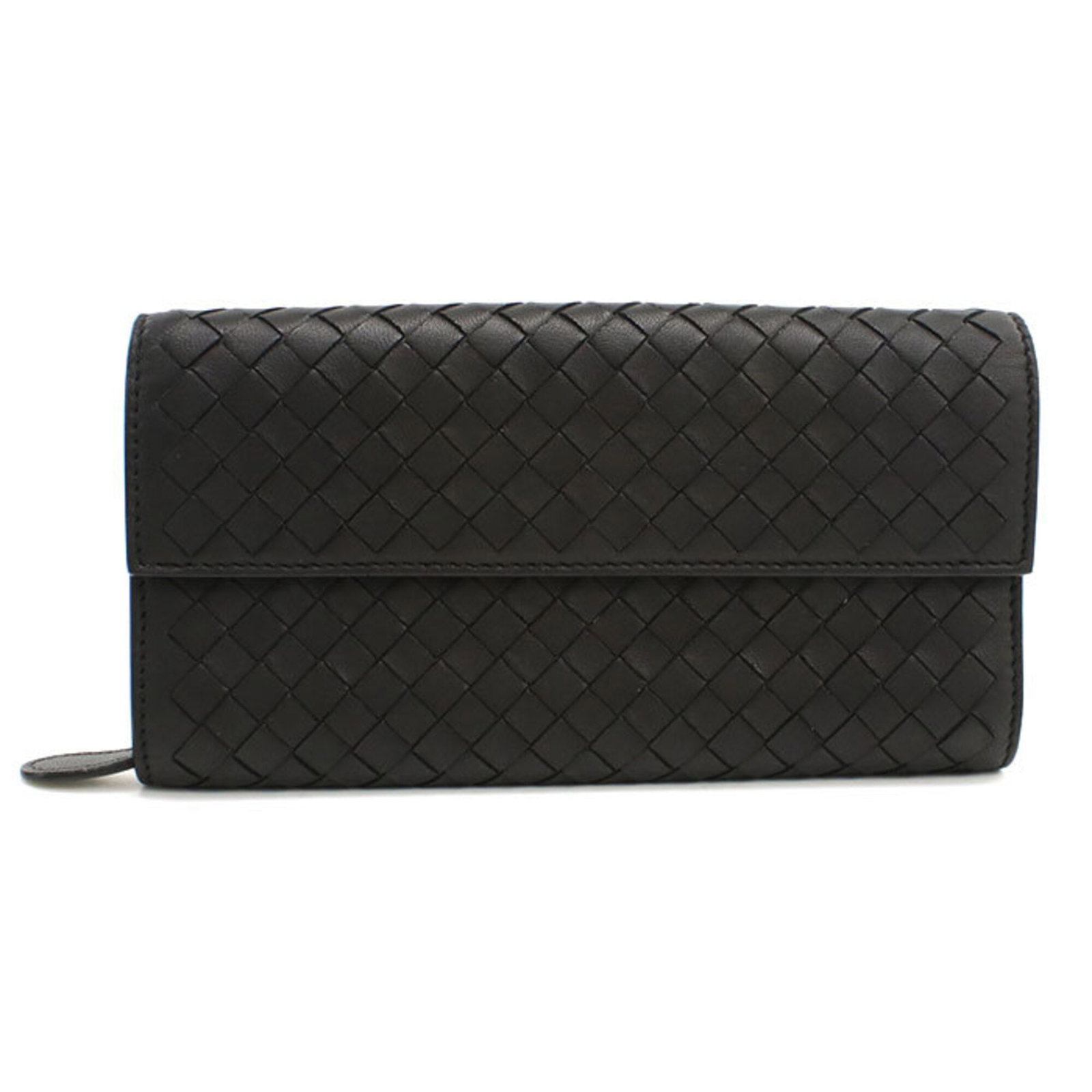 Bottega Veneta Long Wallet (Bi-Fold) Leather: Bottega Veneta Long Wallet (Bi-Fold) Leather Bottega Veneta's long wallet is crafted from luxurious lambskin leather in a sleek black finish. Measuring 10cm x 19cm x 2.5cm, this bi-fold wallet is desi