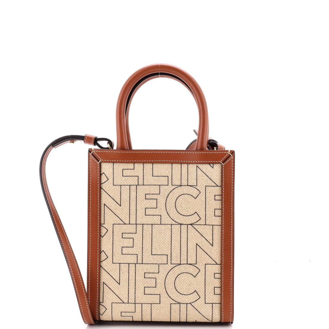 Celine Vertical Cabas Tote Printed Canvas and Leather Mini: Celine Vertical Cabas Tote Printed Canvas and Leather Mini This Celine Vertical Cabas Tote Mini is a stylish and compact bag, featuring a printed canvas exterior and plain leather accents in a rich