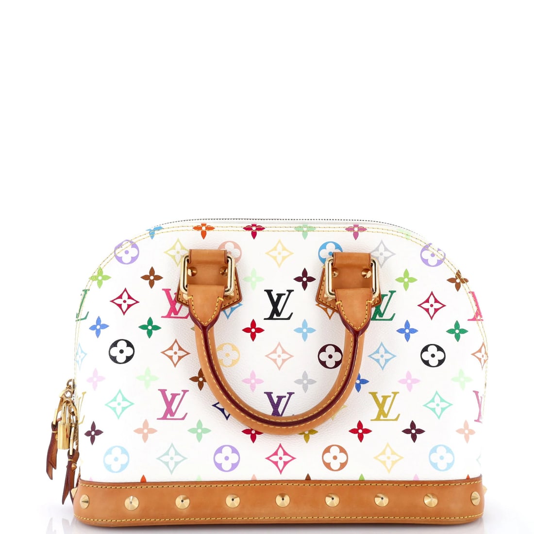 Louis Vuitton Alma NM Handbag Monogram Multicolor: Louis Vuitton Alma NM Handbag Monogram Multicolor White canvas coated Louis Vuitton Alma NM handbag in multicolor and white monogram pattern, featuring a classic top handle design. The bag measures