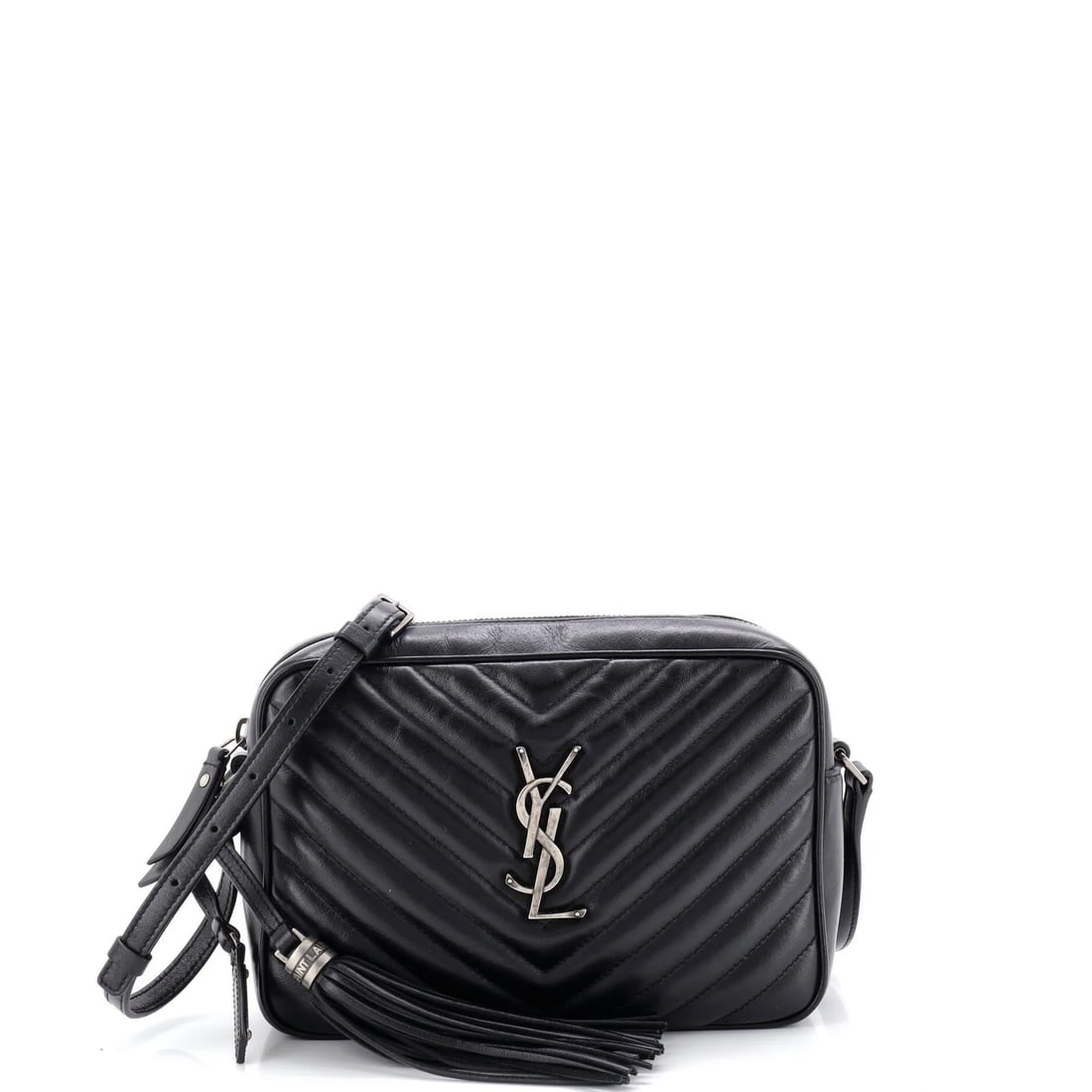 Matelasse Leather Chevron Bag Small Camera Lou Saint: Matelasse Leather Chevron Bag Small Camera Lou Saint Small Matelasse Leather Chevron Bag from Saint Laurent. This black cross body bag features matelasse leather and a chevron design, with a small
