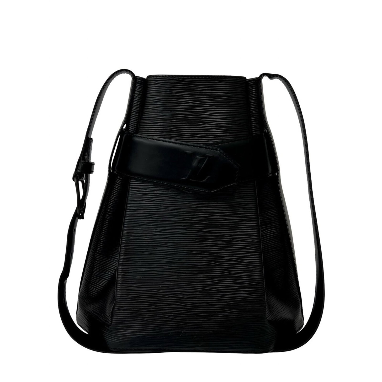 Shoulder Bag Leather Louis Vuitton: Shoulder Bag Leather Louis Vuitton Black leather shoulder bag from Louis Vuitton, measuring 29cm x 26cm x 14.5cm. This classic design showcases the iconic monogram pattern, a timeless staple of