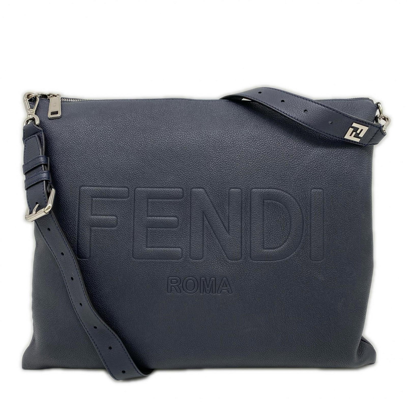 Shoulder Bag Leather: Shoulder Bag Leather Made in Italy, this Fendi Country shoulder bag is crafted from high-quality leather in a rich brown and navy color combination. With its sleek design and compact size, it's