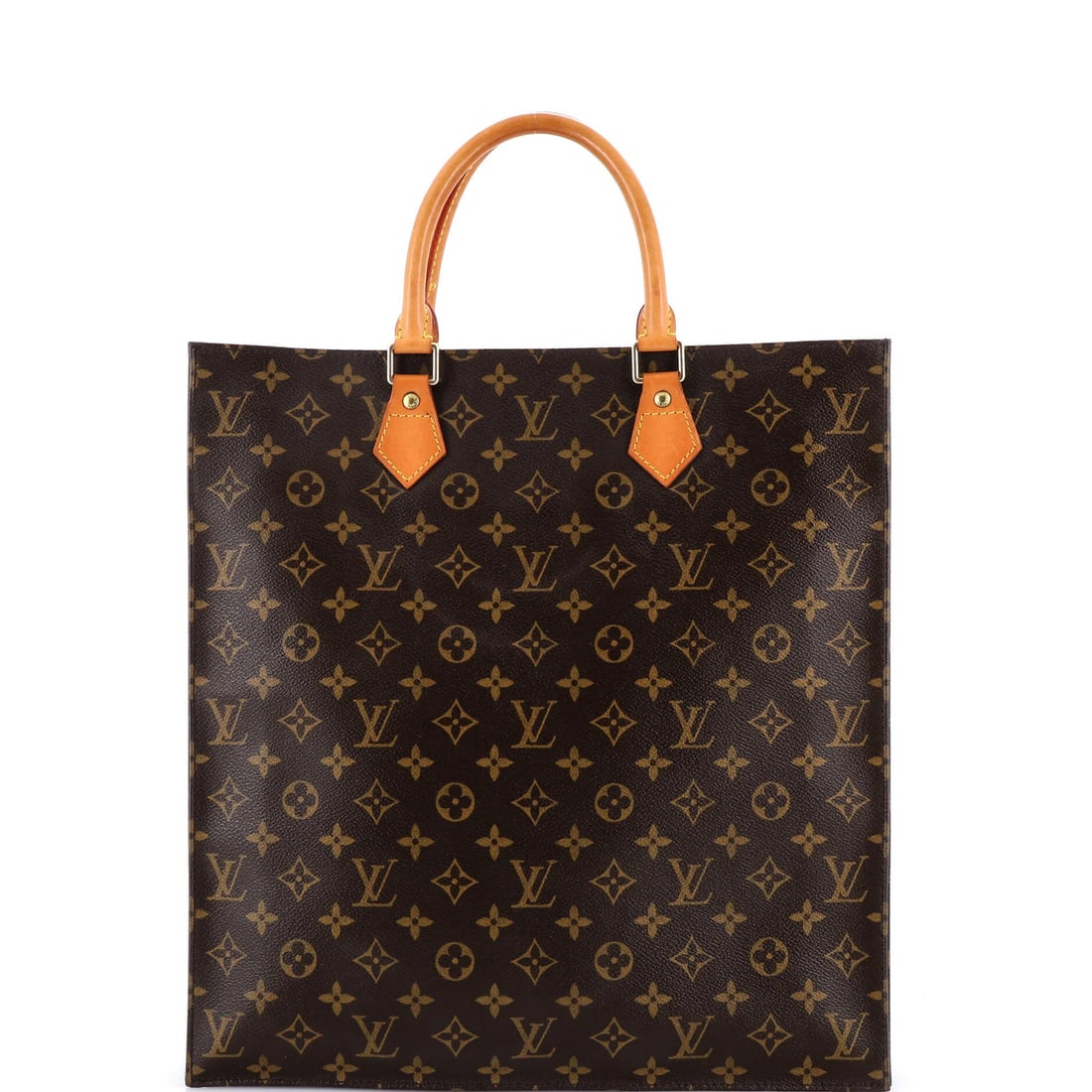 Sac Monogram Canvas Louis Vuitton Bag Plat: Sac Monogram Canvas Louis Vuitton Bag Plat Brown Sac Monogram Canvas Louis Vuitton Bag Plat with notable exterior wear, including heavy cracking on the base, edge wear, corner wear, scuffs, and minor