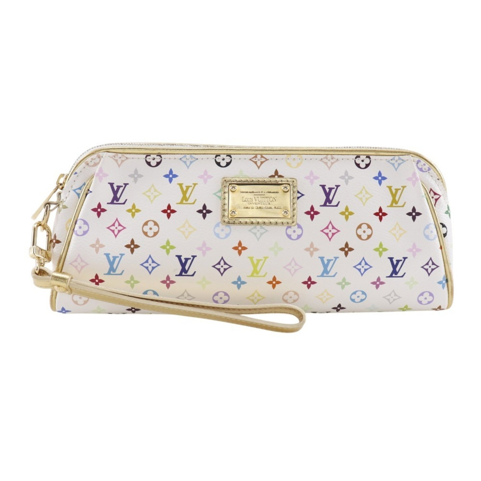 Multicolore Monogram Clutch Bag Louis Vuitton: Multicolore Monogram Clutch Bag Louis Vuitton Blanc, White Monogram Multicolore design adorns this 10cm x 24cm x 3cm Louis Vuitton clutch bag, featuring a striking multicolore pattern. The bag's 120g
