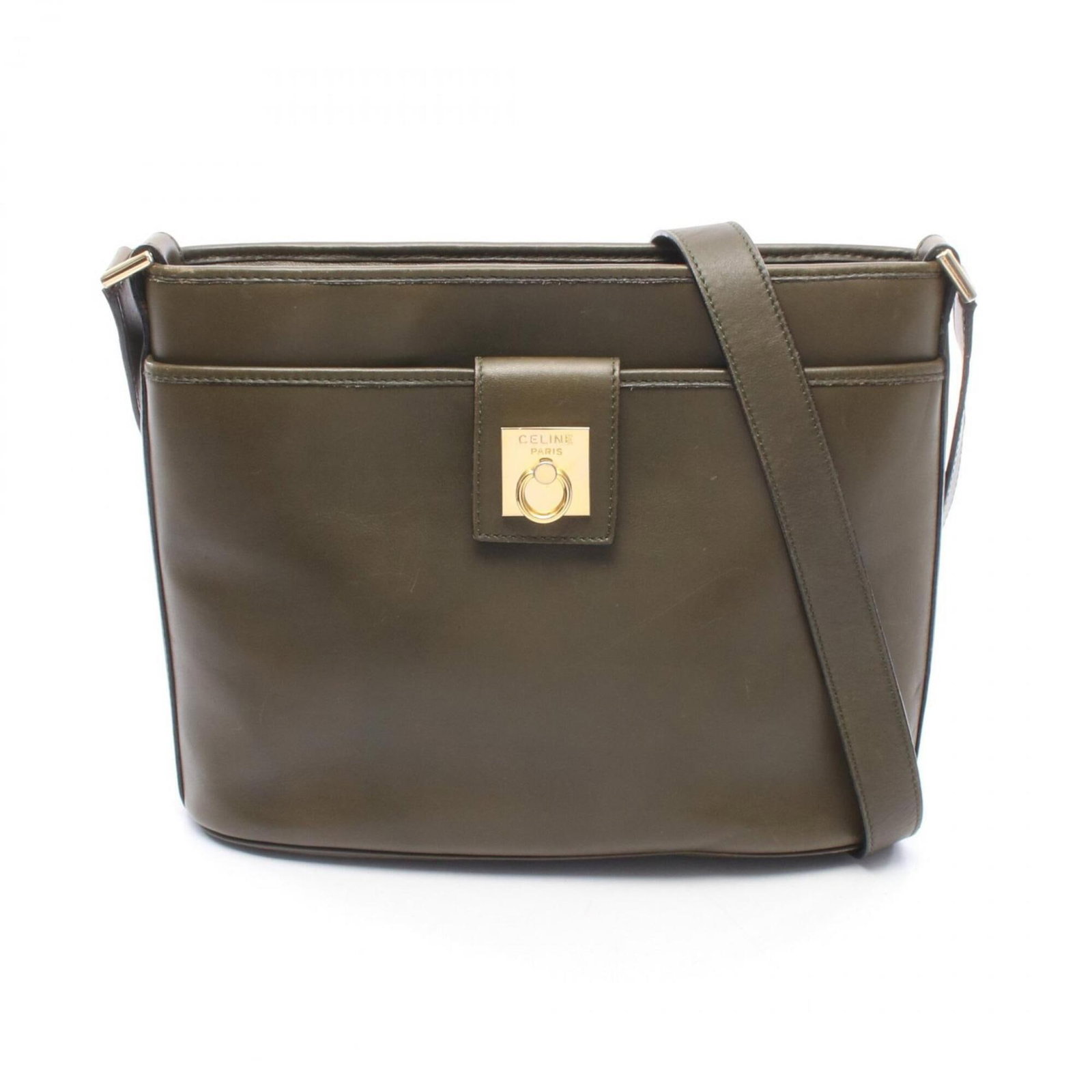 Handbag Leather Shoulder Bag Celine: Handbag Leather Shoulder Bag Celine Leather shoulder bag from Celine, featuring a khaki color and dimensions of 21cm x 28cm x 9cm. Made from high-quality leather, this bag's classic design and