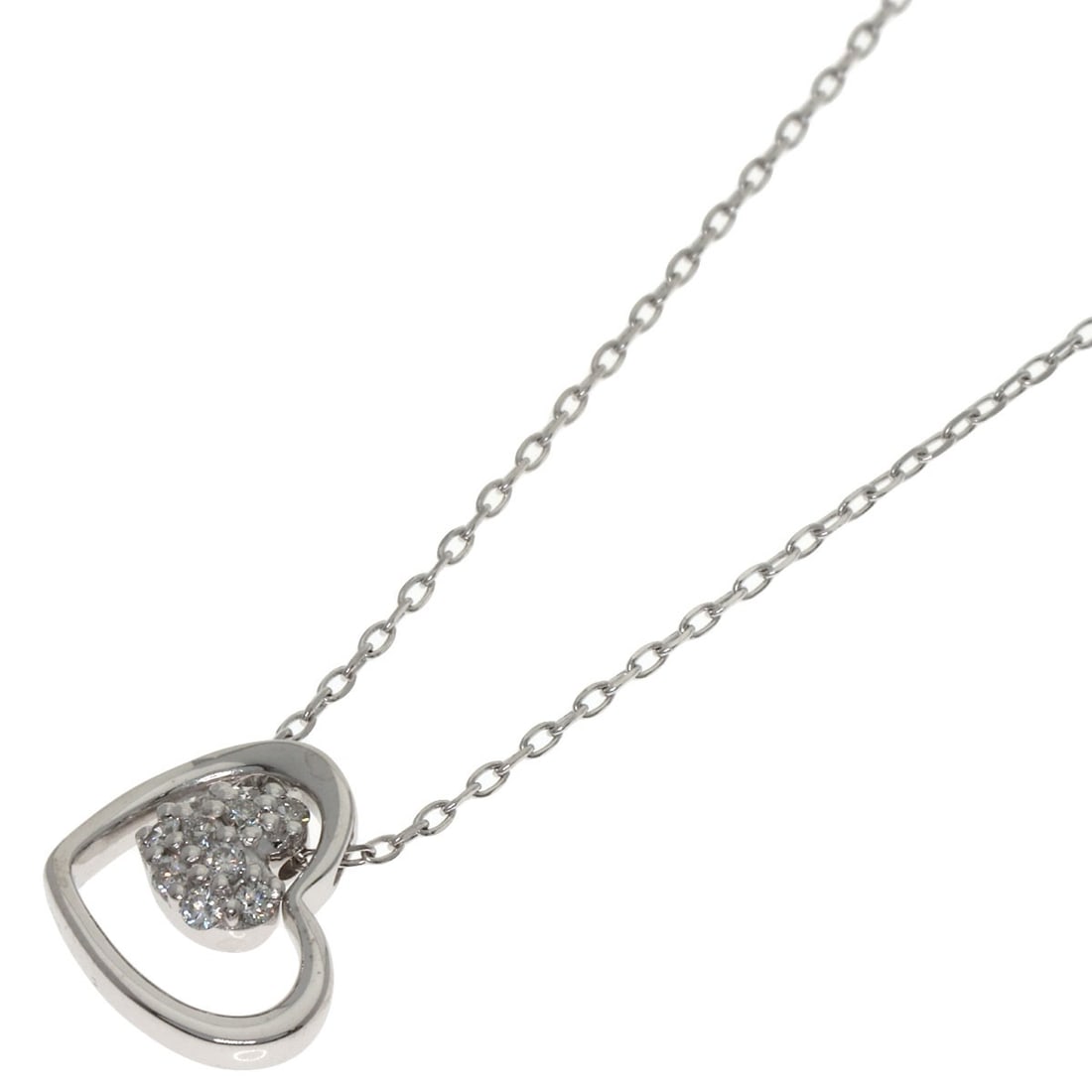 K18 White Gold Heart Diamond Necklace Ponte Vecchio: K18 White Gold Heart Diamond Necklace Ponte Vecchio K18 White Gold Heart Diamond Necklace Ponte Vecchio boasts a striking design featuring a 0.13ct D diamond, set in 15.5inch K18 white gold. The