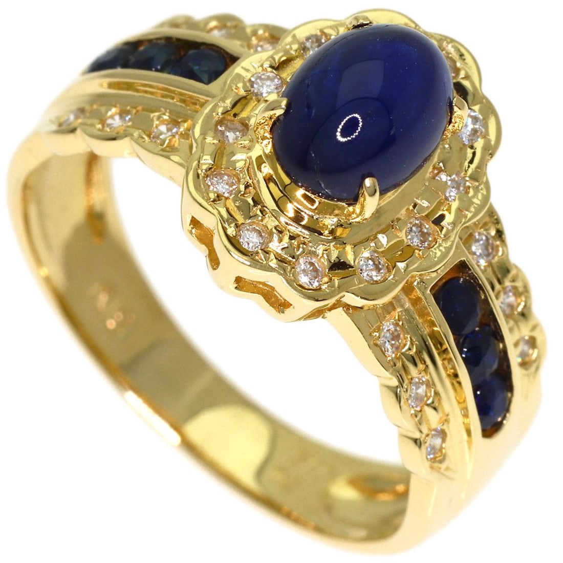 Yellow Gold Sapphire Diamond Ring 4.7G K18: Yellow Gold Sapphire Diamond Ring 4.7G K18 Yellow Gold Sapphire Diamond Ring 4.7G K18 features a 1.74ct Fancy Deep (FD) sapphire and a 0.15ct diamond, set in 4.7G K18 yellow gold. The ring boasts a st