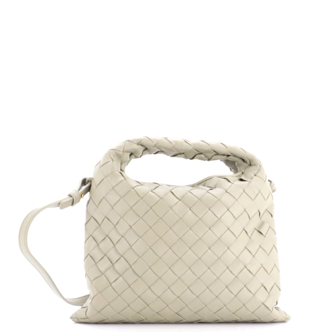 Veneta Hop Intrecciato Mini Top Bag Nappa: Veneta Hop Intrecciato Mini Top Bag Nappa The Veneta Hop Intrecciato Mini Top Bag Nappa boasts a striking green exterior with the signature interlocking pattern of Bottega Veneta's iconic Intrecciato