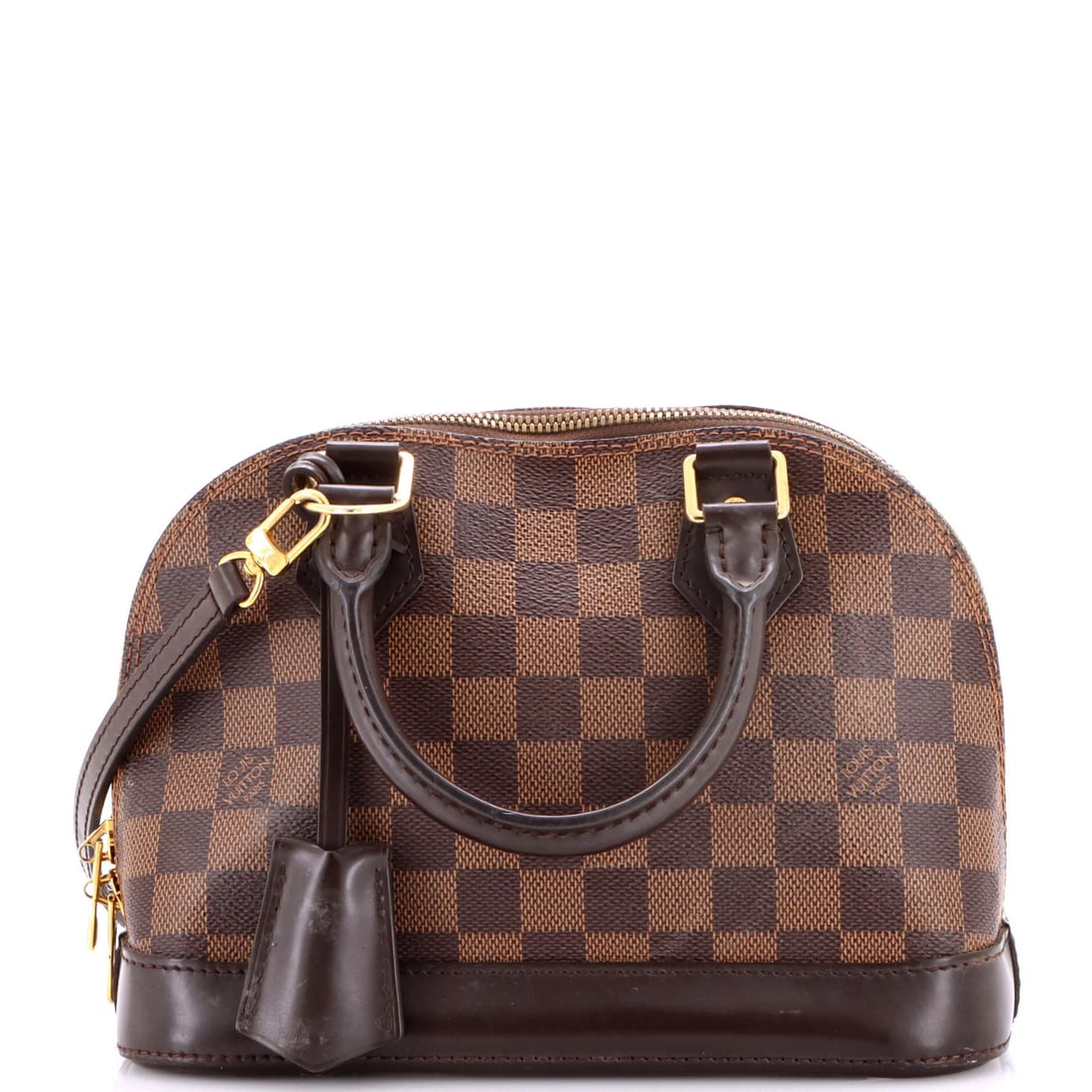 Louis Vuitton Alma Handbag Damier BB: Louis Vuitton Alma Handbag Damier BB The Louis Vuitton Alma Handbag Damier BB is a stylish shoulder bag with a classic design, featuring a brown canvas coated exterior and red fabric interior. Measuri