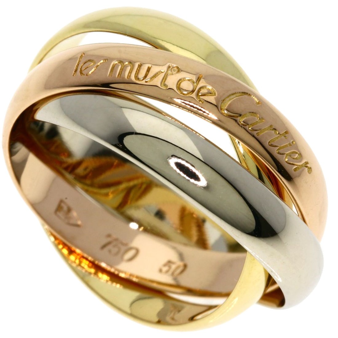 Cartier Trinity #50 Ring 18K K18 Gold Yellow Pink: Cartier Trinity #50 Ring 18K K18 Gold Yellow Pink Cartier Trinity #50 Ring 18K K18 Gold Yellow Pink features a striking gold design with a signature, showcasing the brand's expertise in luxury jewelry