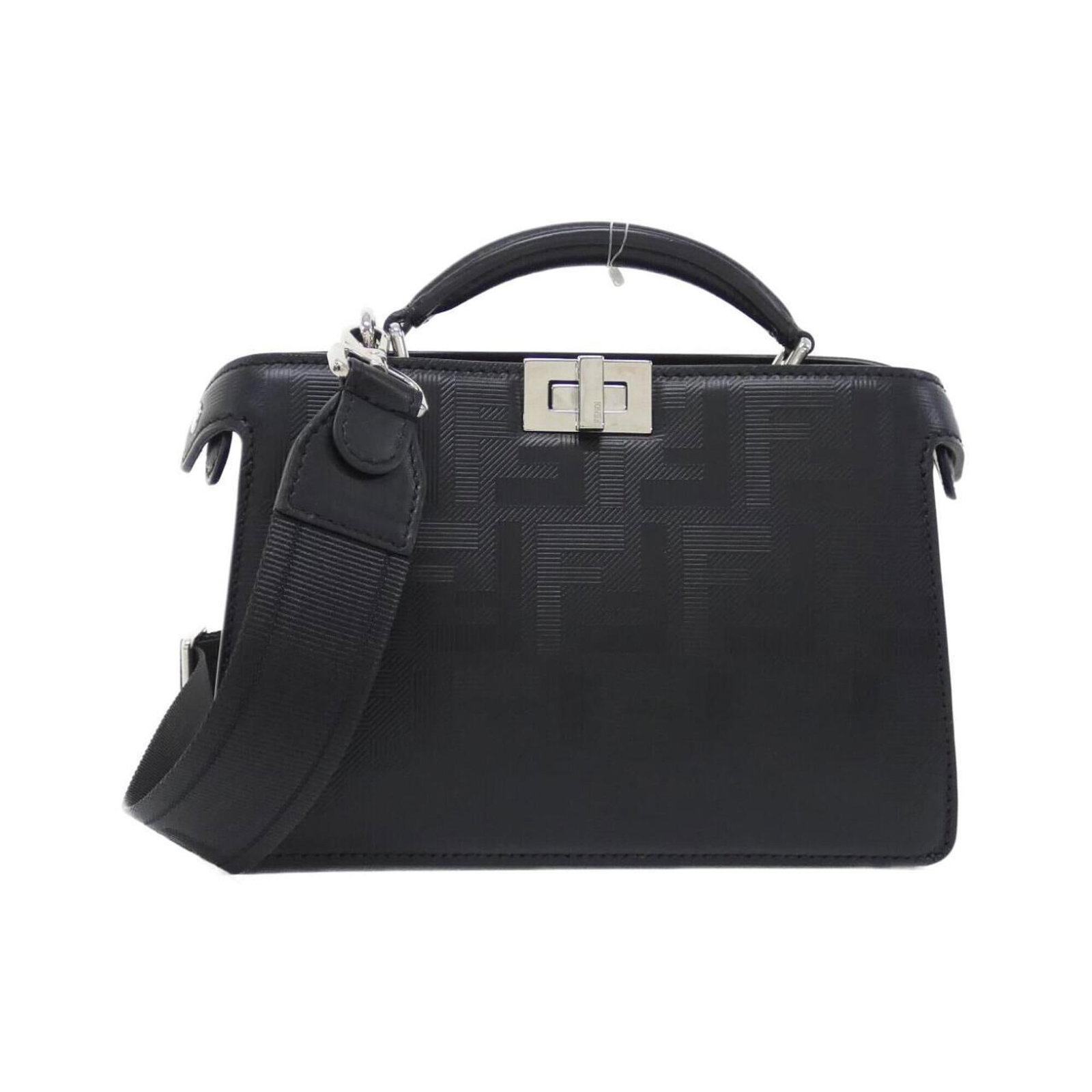 Handbag Leather Fendi: Handbag Leather Fendi Fendi's sleek black leather handbag boasts a sophisticated silver buckle, adding a touch of elegance to any outfit. Measuring 15cm x 21cm x 6cm, this stylish accessory is designe