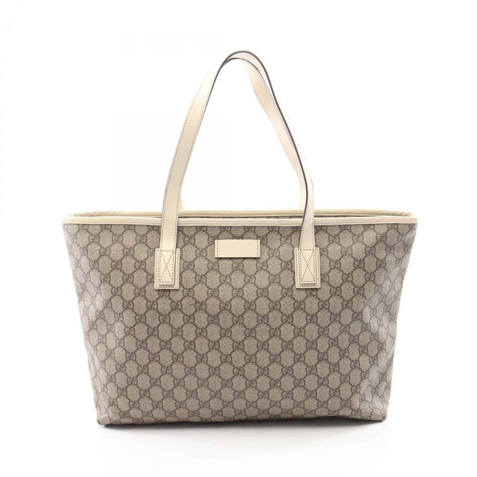 Gucci Handbag Leather Tote Supreme Gg: Gucci Handbag Leather Tote Supreme Gg Gucci Handbag Leather Tote Supreme GG features a classic design with a beige and white GG Supreme leather exterior, measuring 27cm x 37cm x 11cm. The iconic GG Su