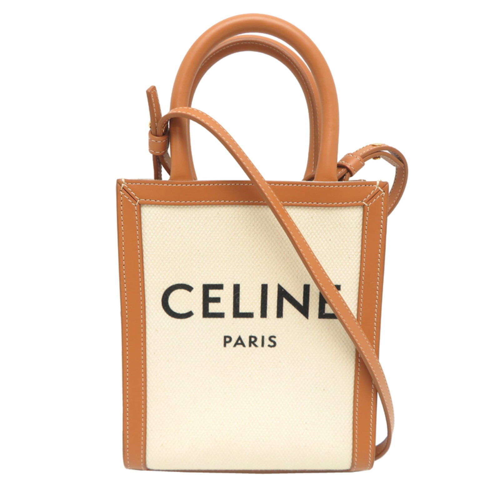 Handbag Canvas Leather: Handbag Canvas Leather Canvas and leather come together in this elegant handbag from Celine, crafted in Italy. The beige and brown hues blend seamlessly, adding a touch of sophistication to any outfit
