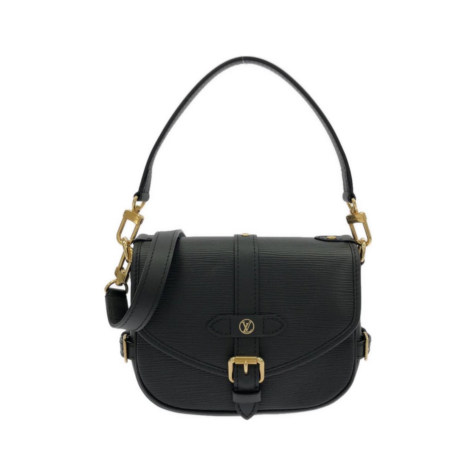 Shoulder Bag Leather Louis Vuitton: Shoulder Bag Leather Louis Vuitton Black leather shoulder bag with a classic design, made from high-quality calfskin material and featuring a simple strap closure. Measuring 16cm x 23cm x 6.5cm, this 