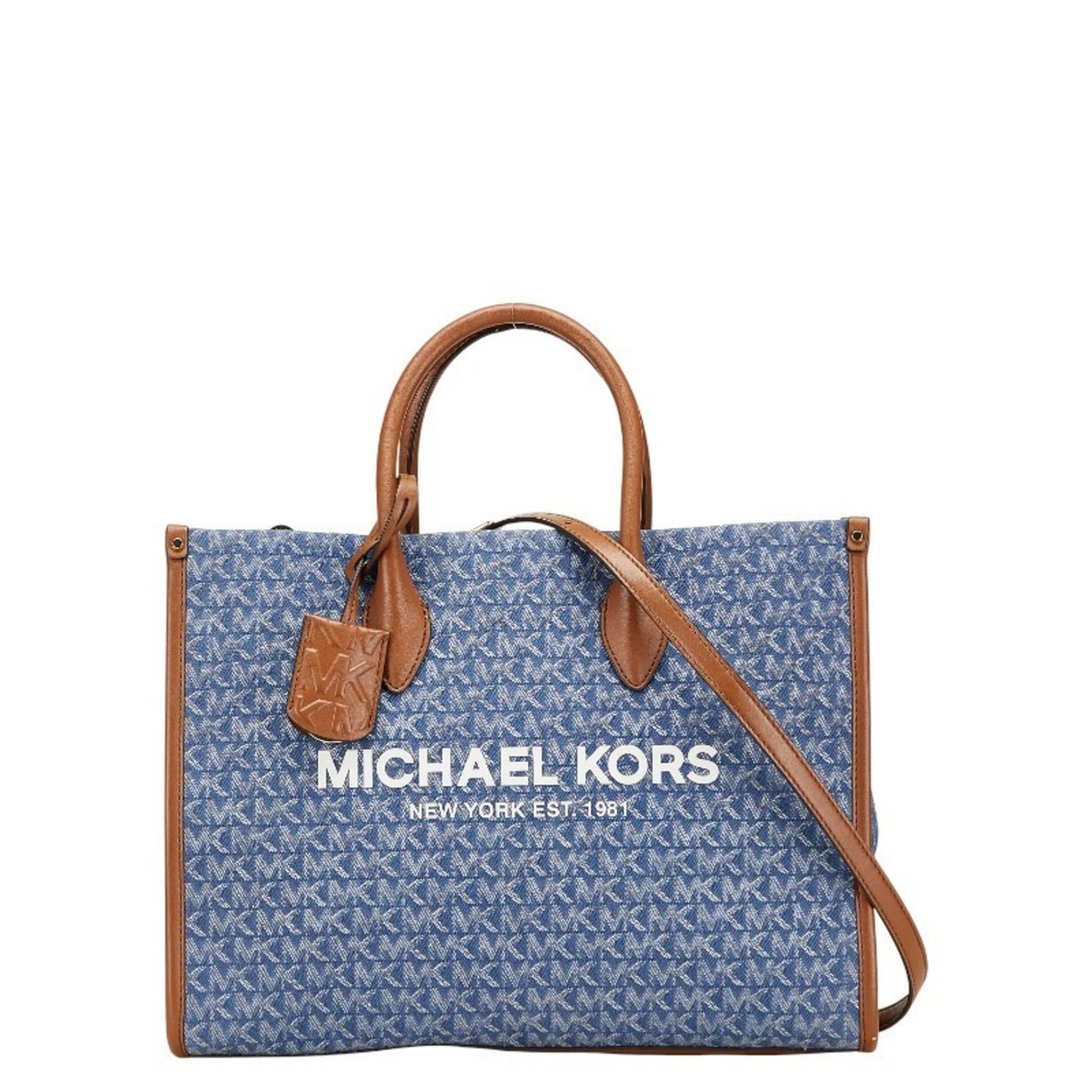 Canvas Michael Kors Leather Tote Bag: Canvas Michael Kors Leather Tote Bag Canvas Michael Kors Leather Tote Bag - A stylish and versatile shoulder bag with a canvas and leather construction, featuring a blue color and open closure. The