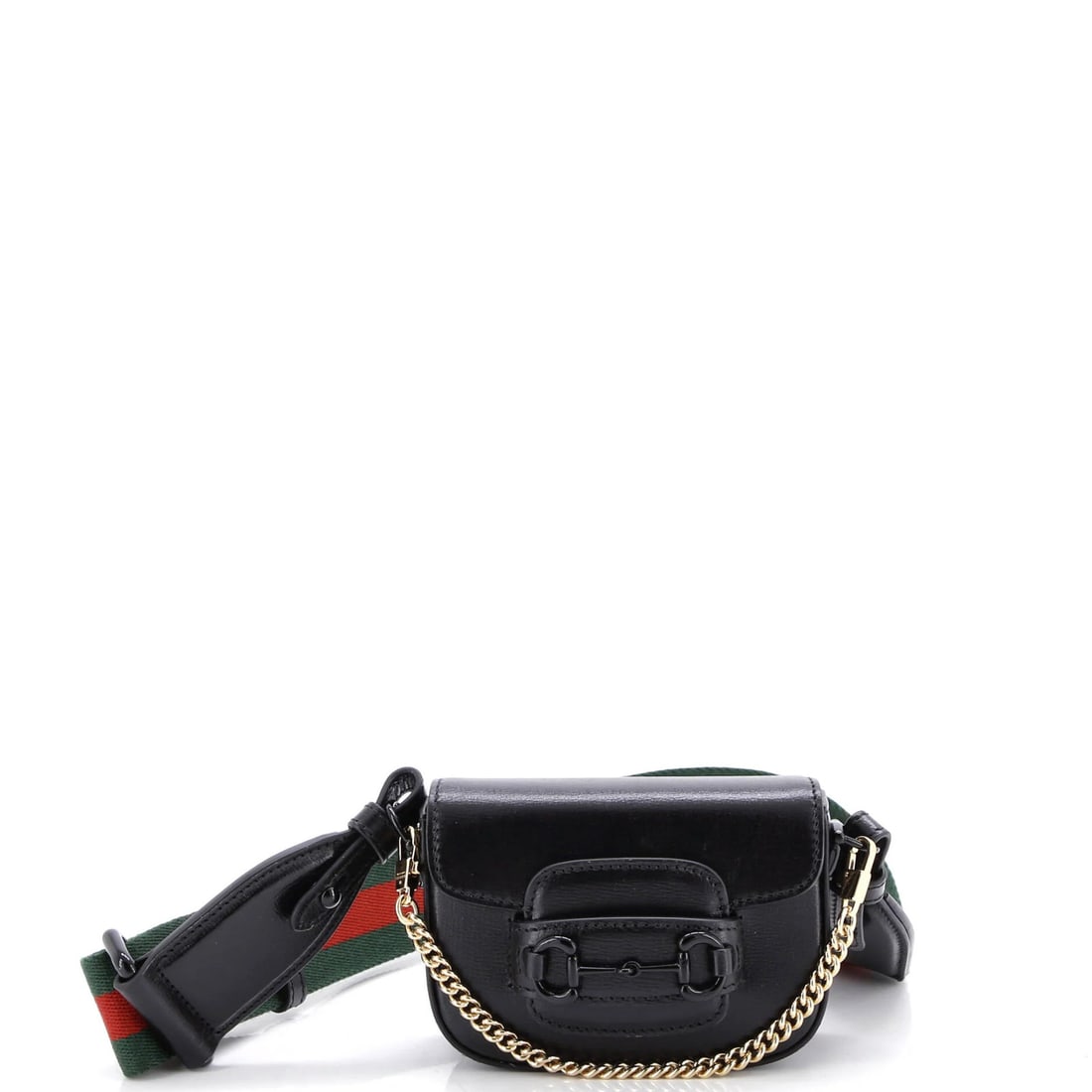 Horsebit Wallet Strap Leather with Gucci 1955 Flap: Horsebit Wallet Strap Leather with Gucci 1955 Flap The Horsebit 1955 Flap Wallet with Strap Leather from Gucci boasts a sleek black exterior with subtle creases and minor scuffs, adding a touch of