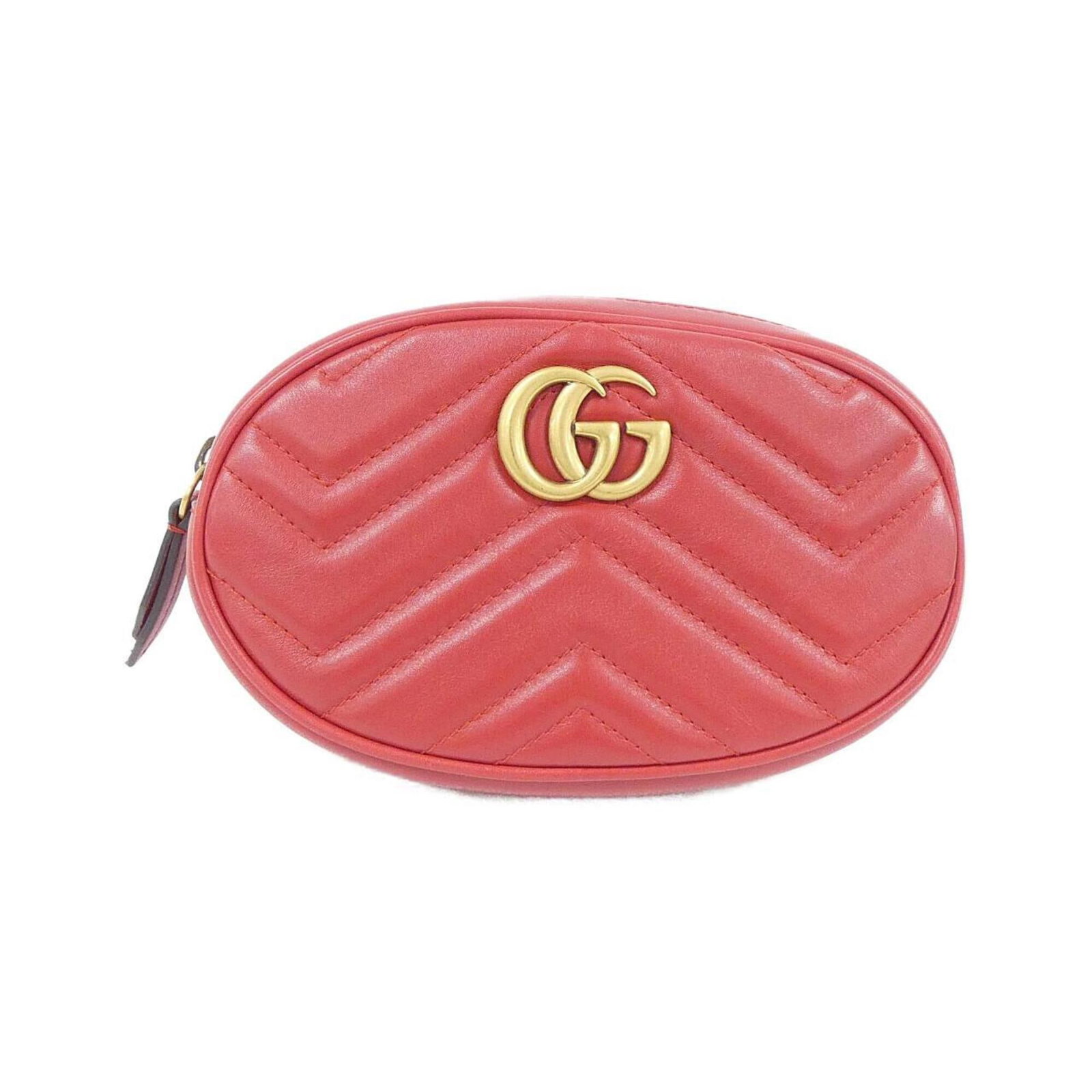 Pack Fanny Leather Gucci: Pack Fanny Leather Gucci Red leather GG Marmont fanny pack with gold hardware. Made from high-quality leather, this stylish accessory features a classic design with a signature Gucci logo. Perfectly s