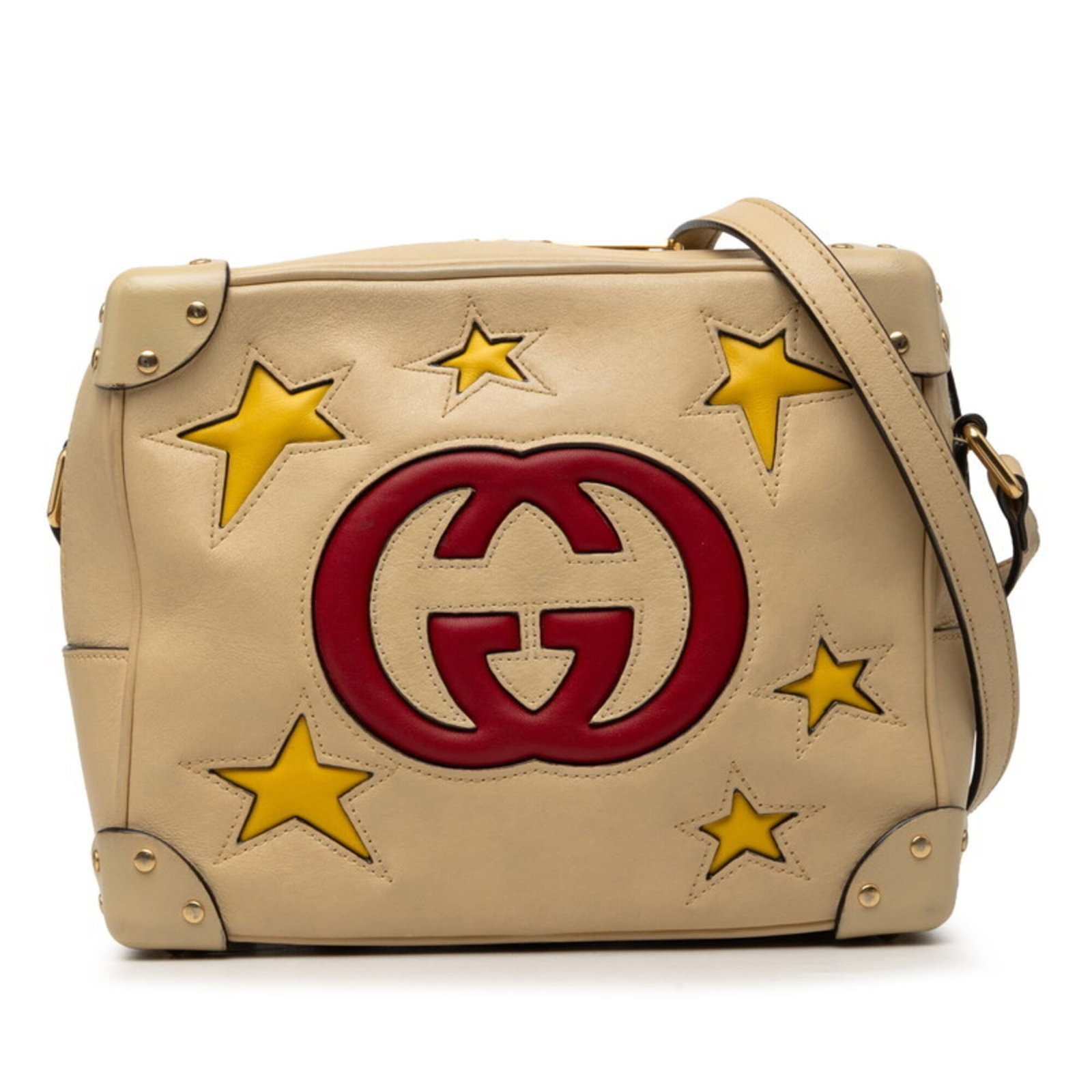 Shoulder Bag Leather: Shoulder Bag Leather Beige and red leather come together in this Gucci shoulder bag, featuring a zipper closure and 52cm strap drop. The bag measures 19cm x 23cm x 10cm and is made from high-quality l