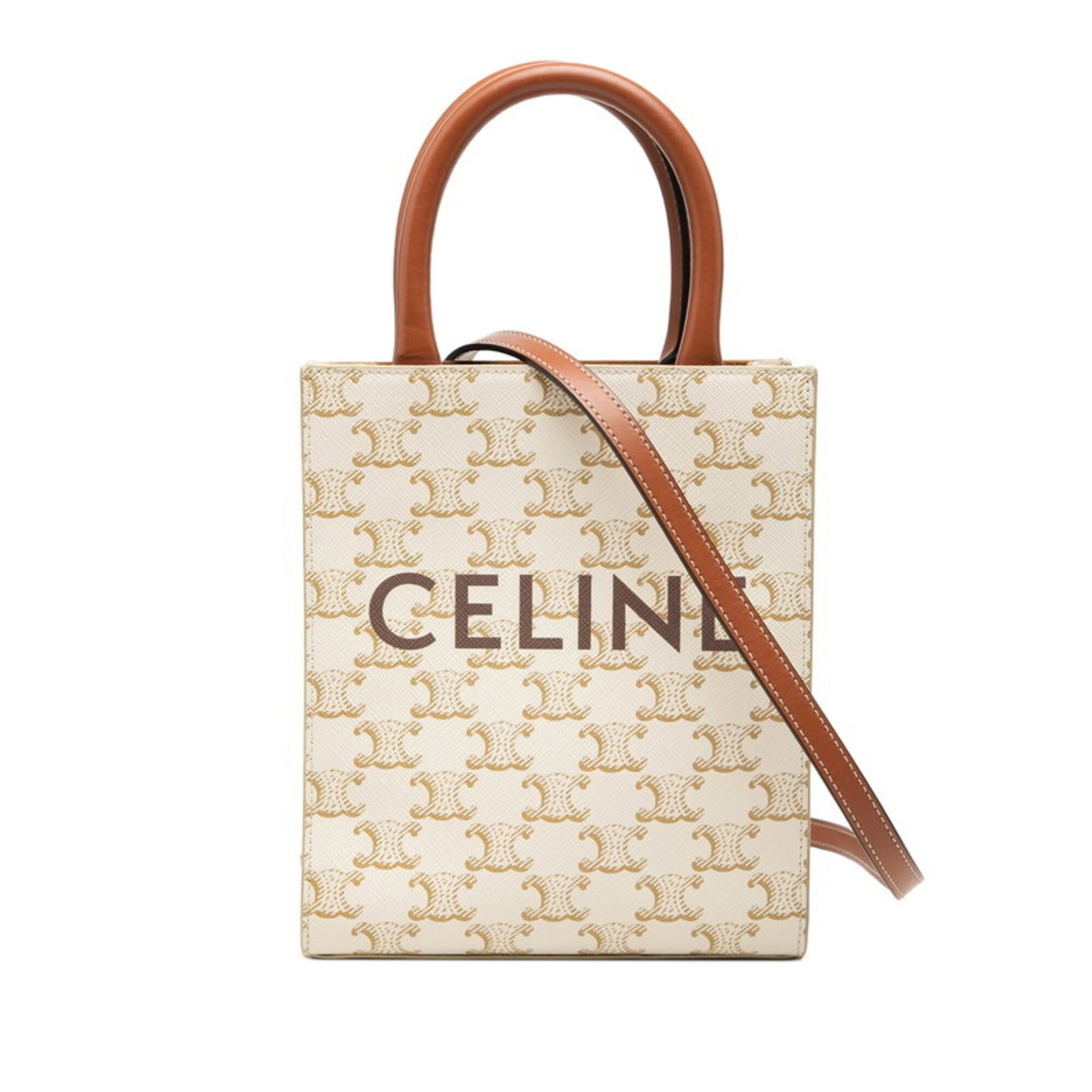 Shoulder Bag Pvc Leather Celine: Shoulder Bag Pvc Leather Celine PVC and leather combine in this unique Celine shoulder bag, featuring a brown and white color scheme. The bag measures 20cm x 17cm x 5.5cm and has a sleek, compact