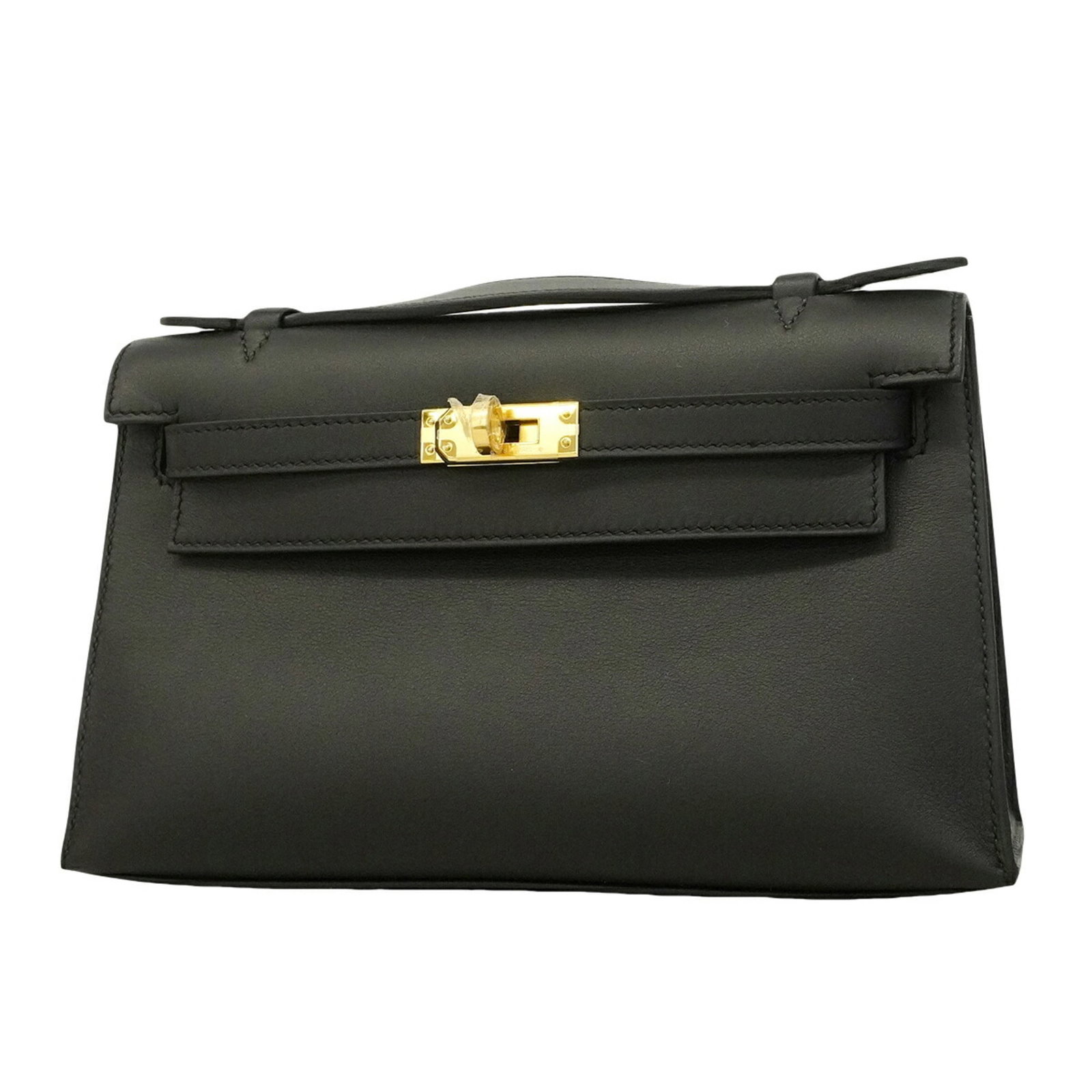 Swift Leather Handbag Hermes: Swift Leather Handbag Hermes Swift Leather Handbag by Hermes in Black with Gold Hardware. Made from high-quality Swift leather, this sleek and sophisticated handbag measures 14cm x 22cm x 7cm and