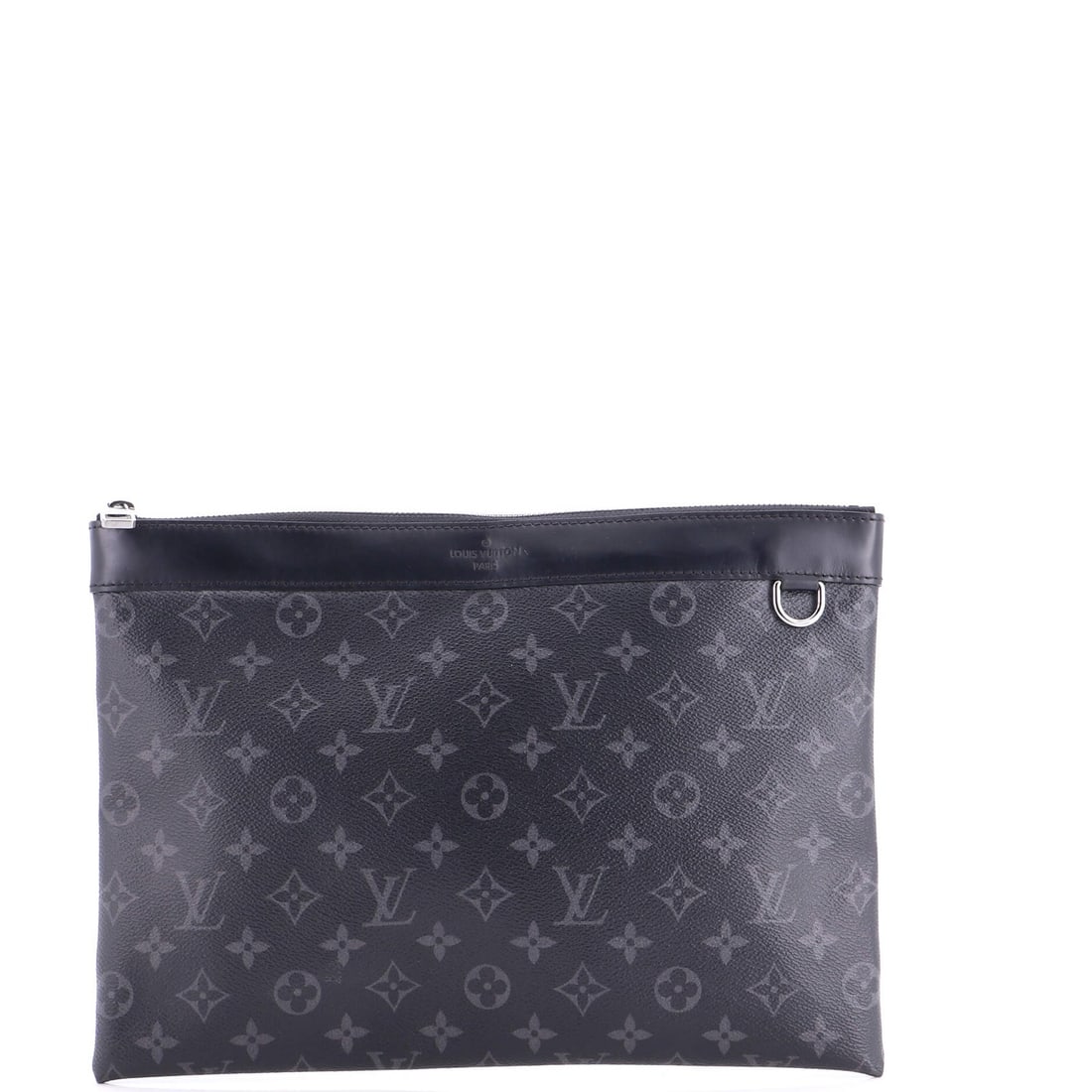Monogram Eclipse Canvas Pochette Discovery GM Louis Vuitton: Monogram Eclipse Canvas Pochette Discovery GM Louis Vuitton Black Monogram Eclipse Canvas Pochette Discovery GM Louis Vuitton, featuring a sleek design with a signature monogram pattern, measures 9.5"