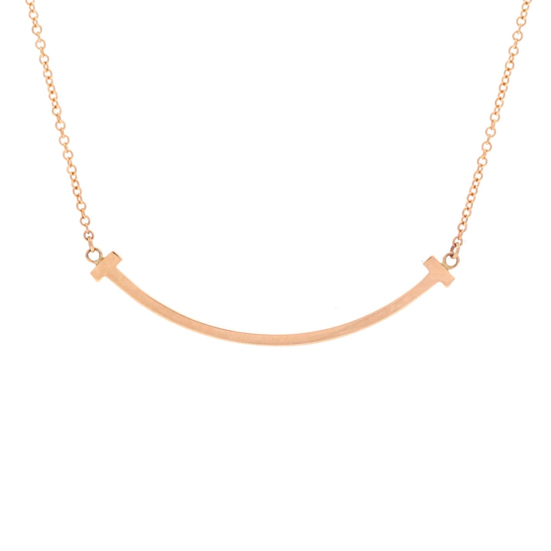 Tiffany & Co T Smile Pendant Necklace Small 18K Rose Gold: Tiffany & Co T Smile Pendant Necklace Small 18K Rose Gold Small 18K Rose Gold Tiffany & Co T Smile Pendant Necklace with a rich, subtle color and elegant design, this necklace showcases a beautiful