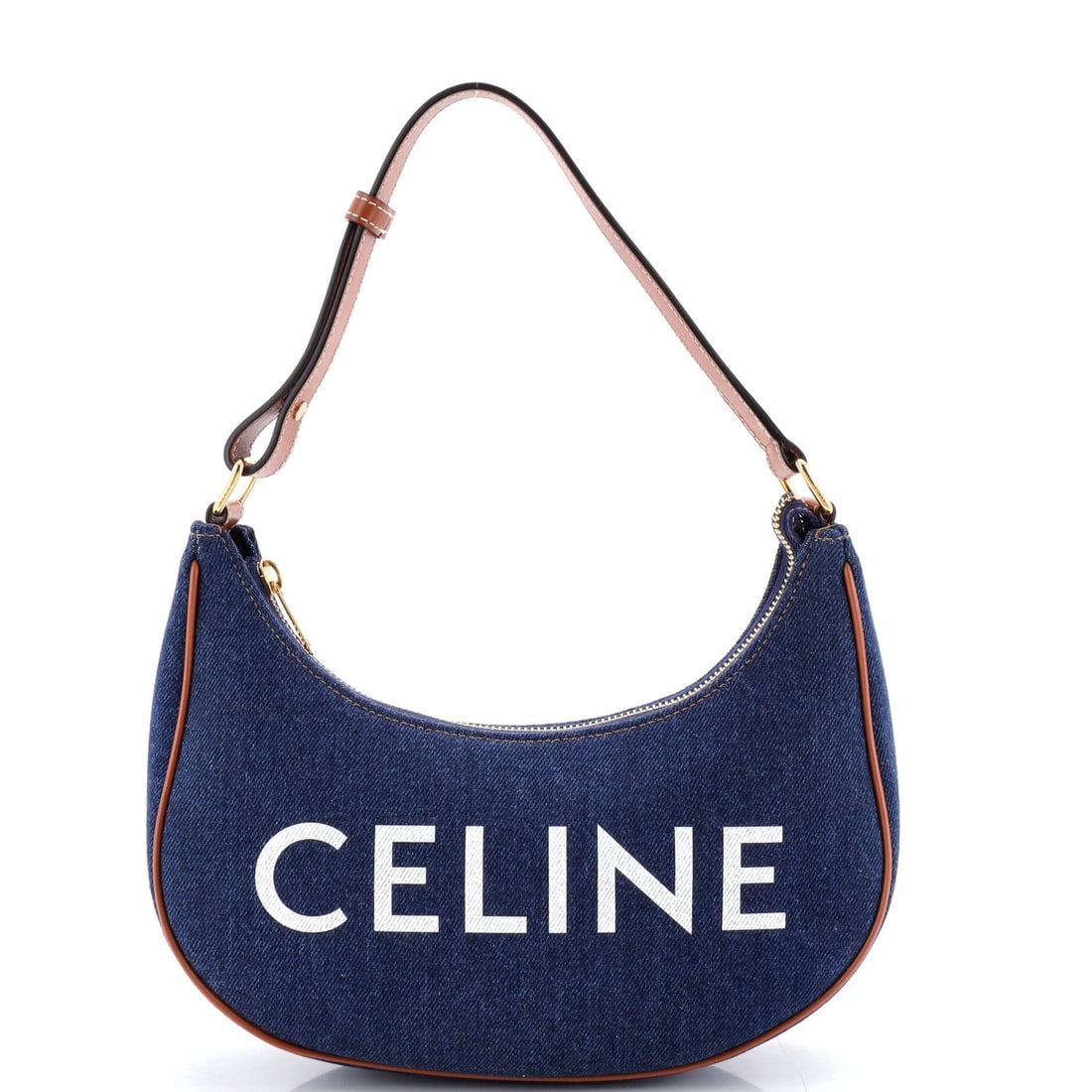 Celine Ava Bag Denim: Celine Ava Bag Denim Blue denim Celine Ava bag with gold hardware, featuring a classic hobos style and minor creases and scuffs on the handles and straps. The bag measures 6" in height, 10" in width,