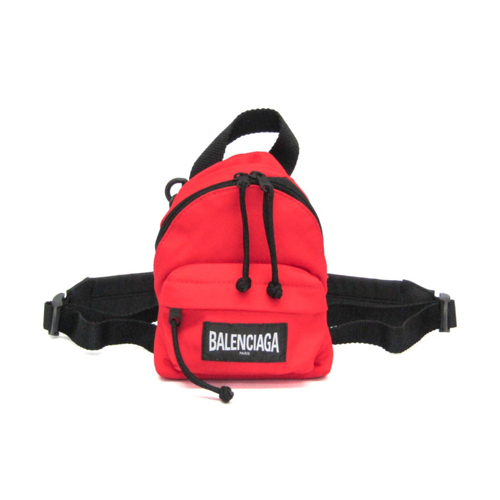 Shoulder Bag Nylon Bag Pouch Balenciaga: Shoulder Bag Nylon Bag Pouch Balenciaga Nylon bag from Balenciaga's Explorer collection, featuring a sleek black and red color scheme and adjustable strap for a customizable fit. The bag boasts two