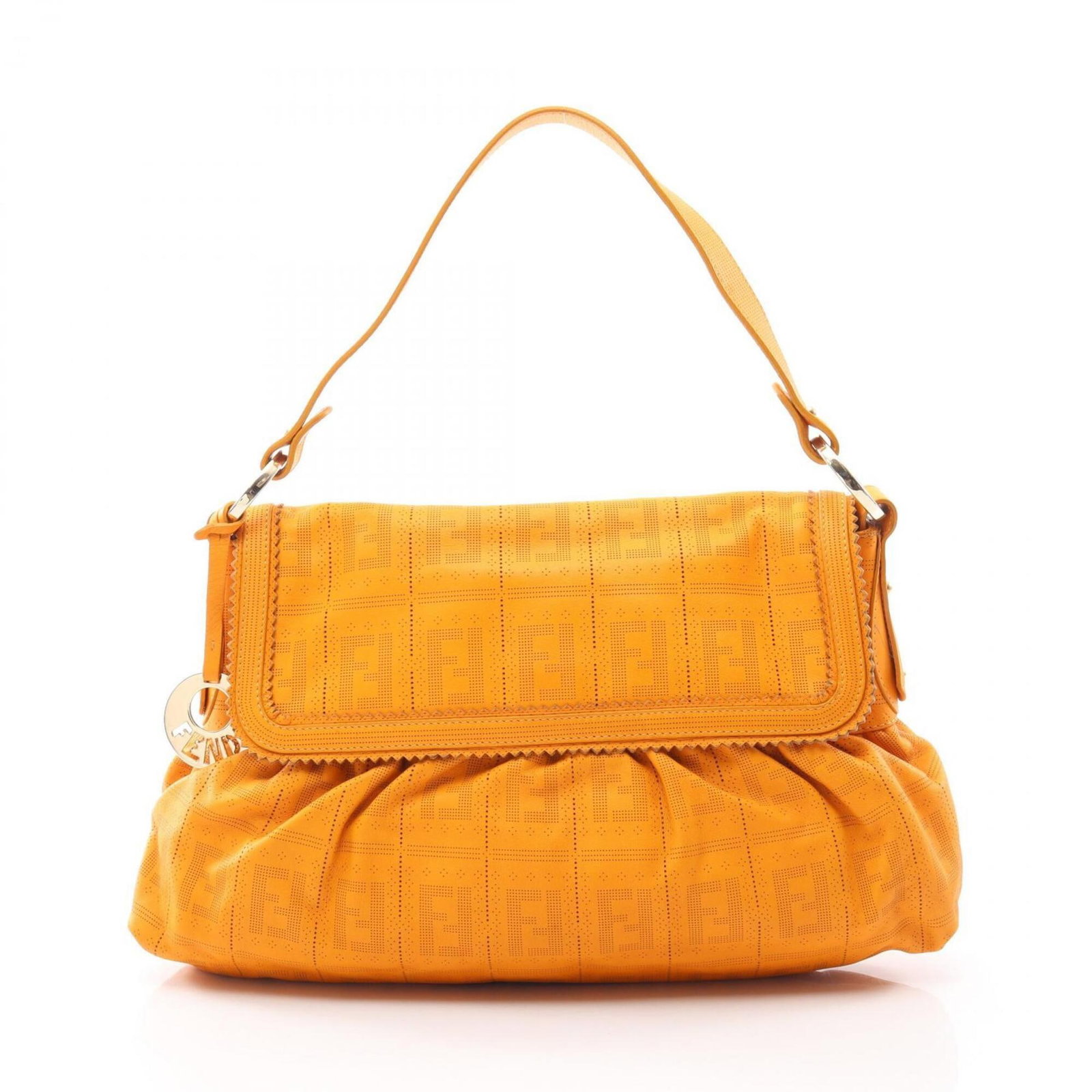 Shoulder Bag Leather Fendi Handbag: Shoulder Bag Leather Fendi Handbag This vibrant orange Fendi leather shoulder bag boasts a sleek, modern design with clean lines and a compact size. Measuring 23cm x 37cm x 7.5cm, it's the perfect