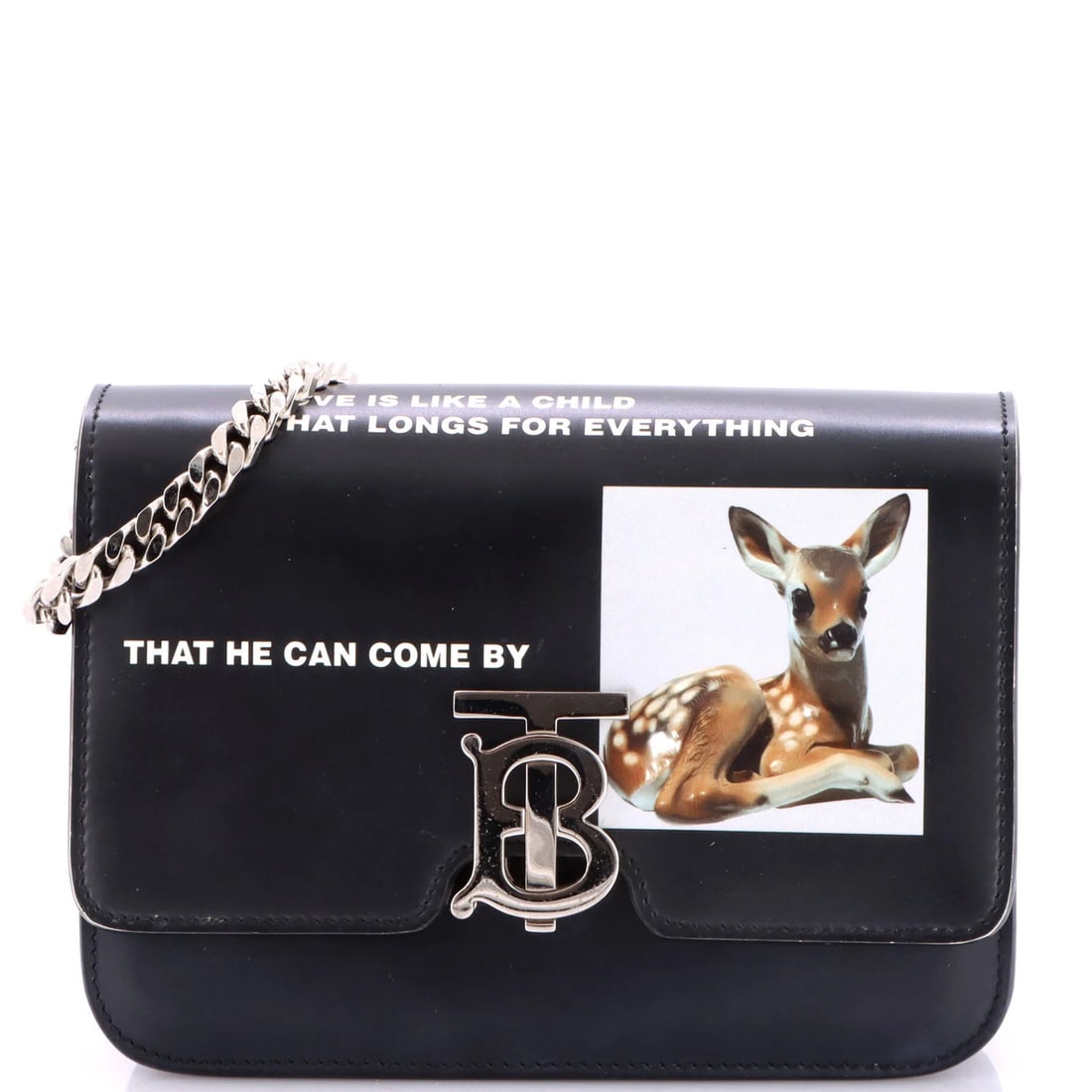 Burberry Small Leather Printed Flap TB Bag: Burberry Small Leather Printed Flap TB Bag Small, stylish, and sleek, this Burberry Small Leather Printed Flap TB Bag boasts a classic design with a touch of sophistication. With its black leather