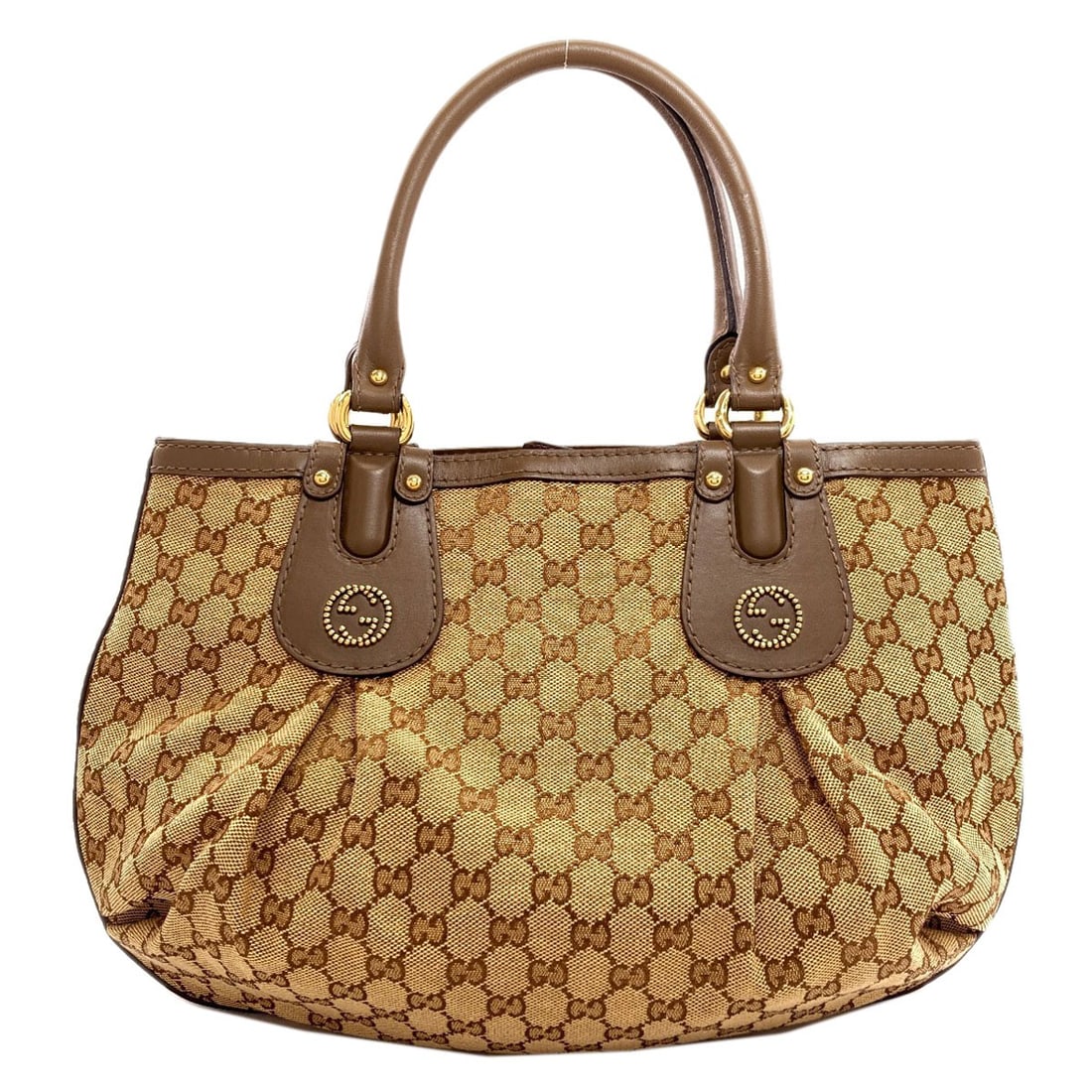Gucci 269953 Gg Tote Bag Canvas: Gucci 269953 Gg Tote Bag Canvas Brown canvas tote bag with magnetic closure, measuring 7.9 inches in height and 7.1 inches in depth, features a classic design with a 13.6-15.0 inch width. The bag's