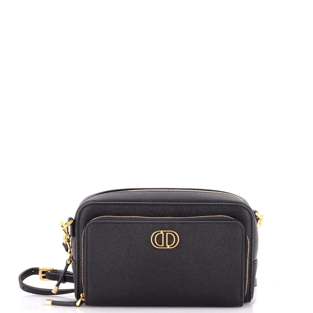 Caro Leather Dior Crossbody Double Pouch Christian Bag: Caro Leather Dior Crossbody Double Pouch Christian Bag Caro Leather Dior Crossbody Double Pouch Bag - A stylish and functional bag with a sleek black leather exterior and gold hardware. Measuring 4"