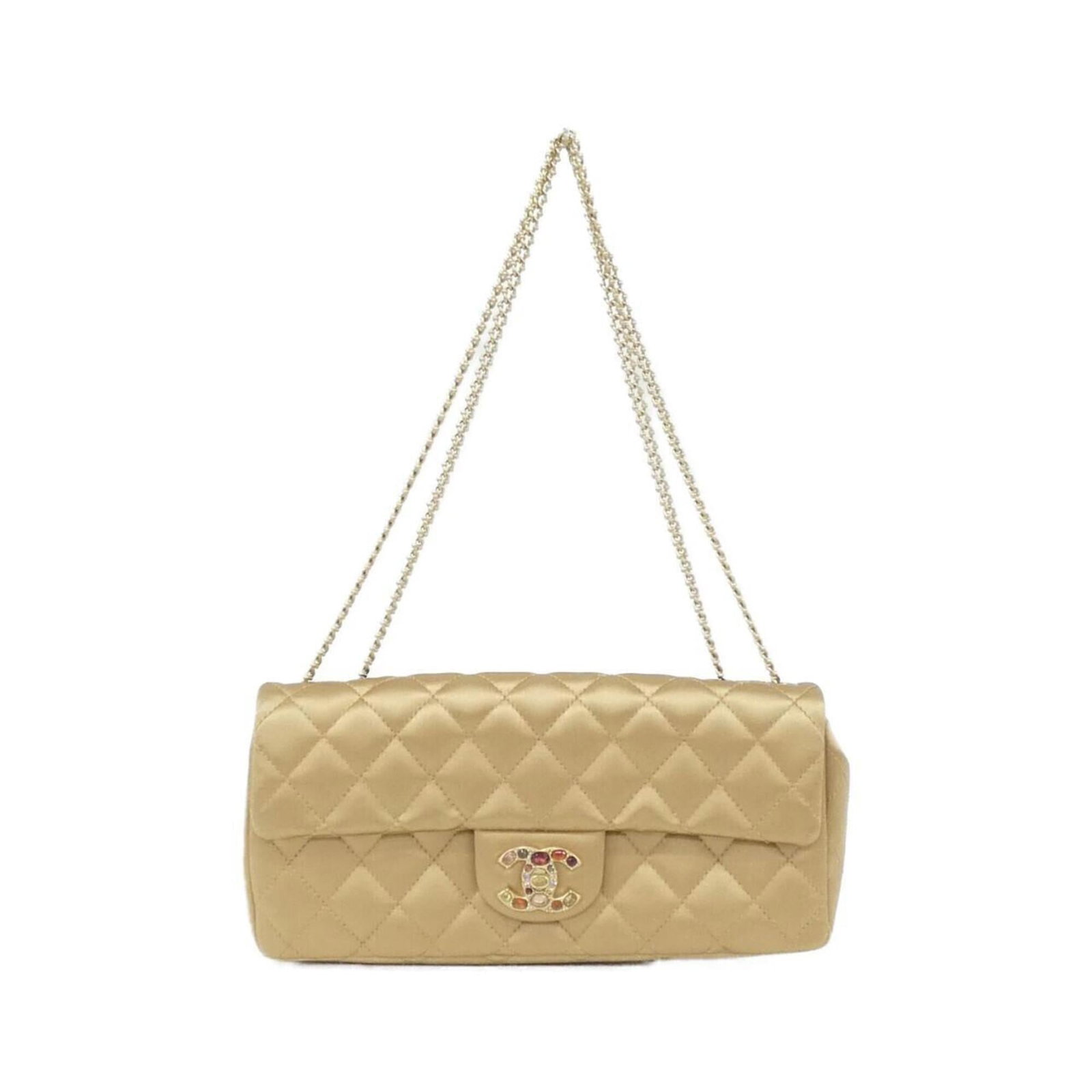 Satin Chanel Shoulder Bag: Satin Chanel Shoulder Bag Satin Chanel Shoulder Bag - A sleek and sophisticated accessory, this gold satin shoulder bag features gold hardware for a touch of luxury. Measuring just 12cm x 25cm x 5cm,
