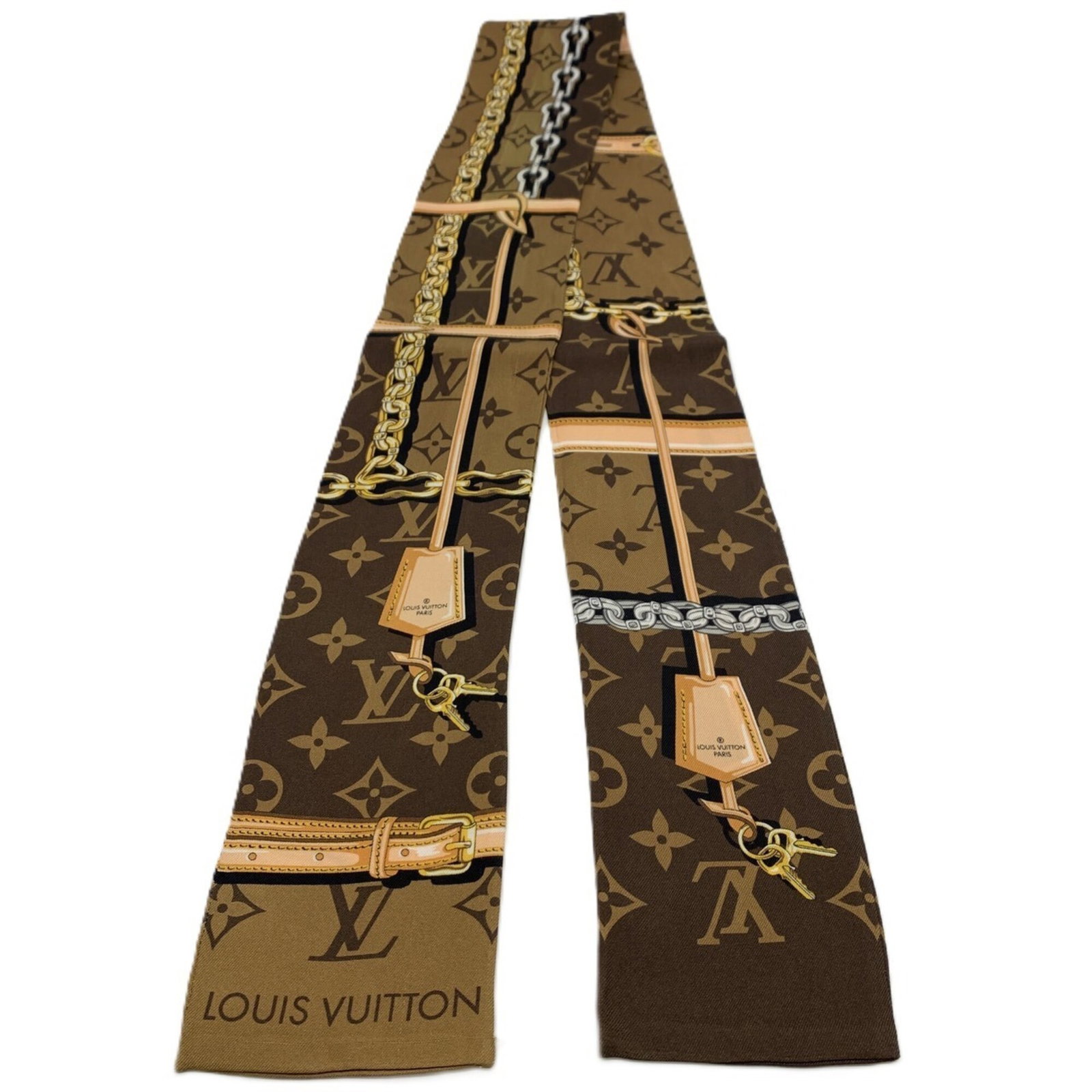 Silk Scarf Louis Vuitton: Silk Scarf Louis Vuitton Silk Scarf in Brown from Louis Vuitton, measuring 1.17m x 8cm, features the iconic monogram pattern, adding a touch of luxury to any outfit. Made from high-quality silk, this 