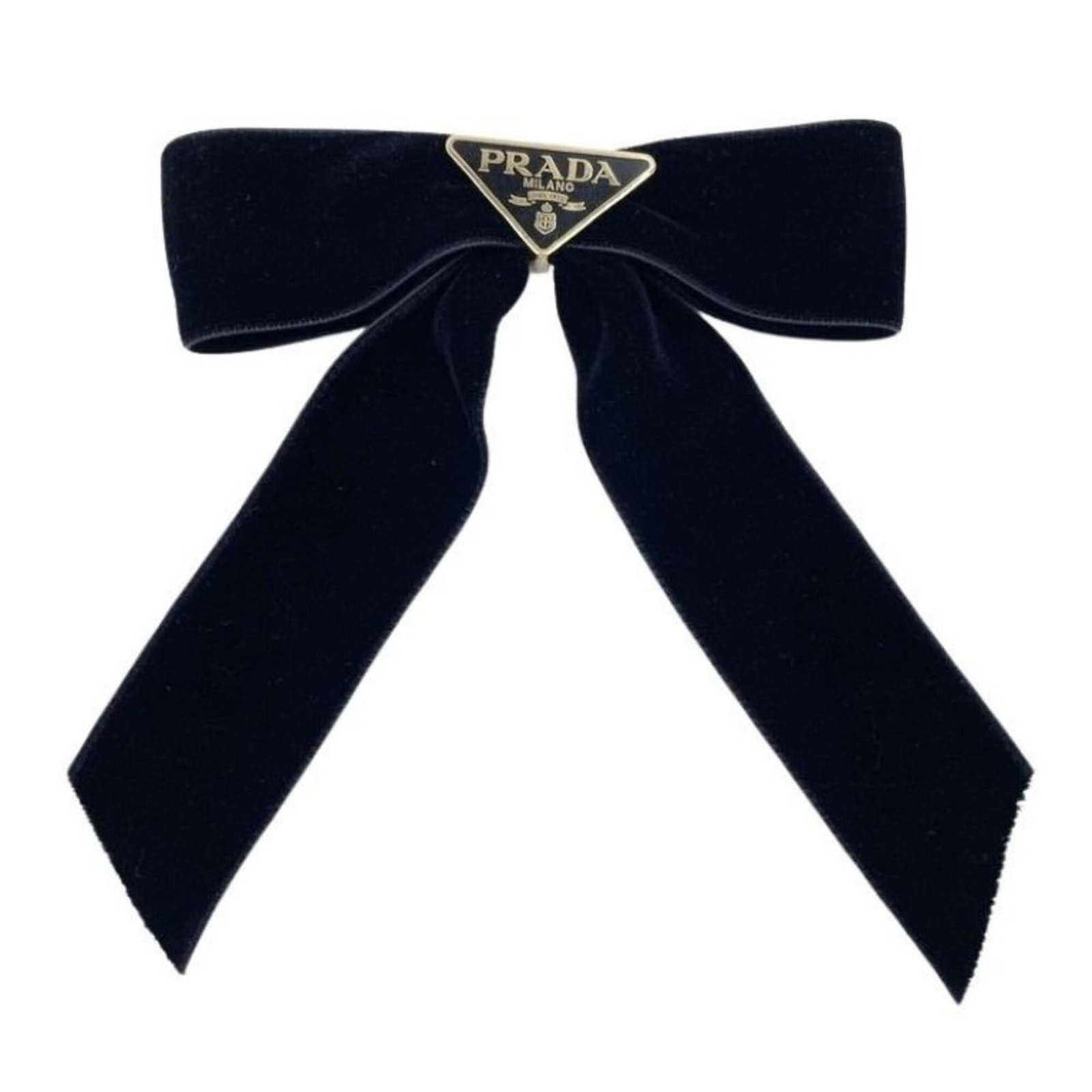 Velvet Prada Barrette: Velvet Prada Barrette Black velvet Prada barrette, 16cm x 13.5cm in size, bears a signature. Made from velvet material, this barrette is a black accessory. Item Specifics: Brand: Prada MPN: 1IF154 Typ