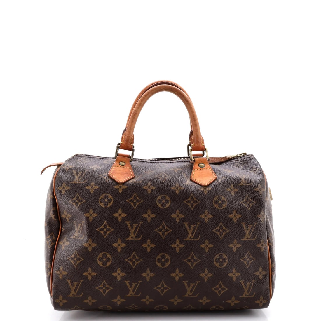 Monogram Canvas Louis Vuitton Speedy Handbag: Monogram Canvas Louis Vuitton Speedy Handbag Brown Monogram Canvas Louis Vuitton Speedy Handbag with gold hardware, featuring a classic top handle design and a spacious interior. The bag's exterior