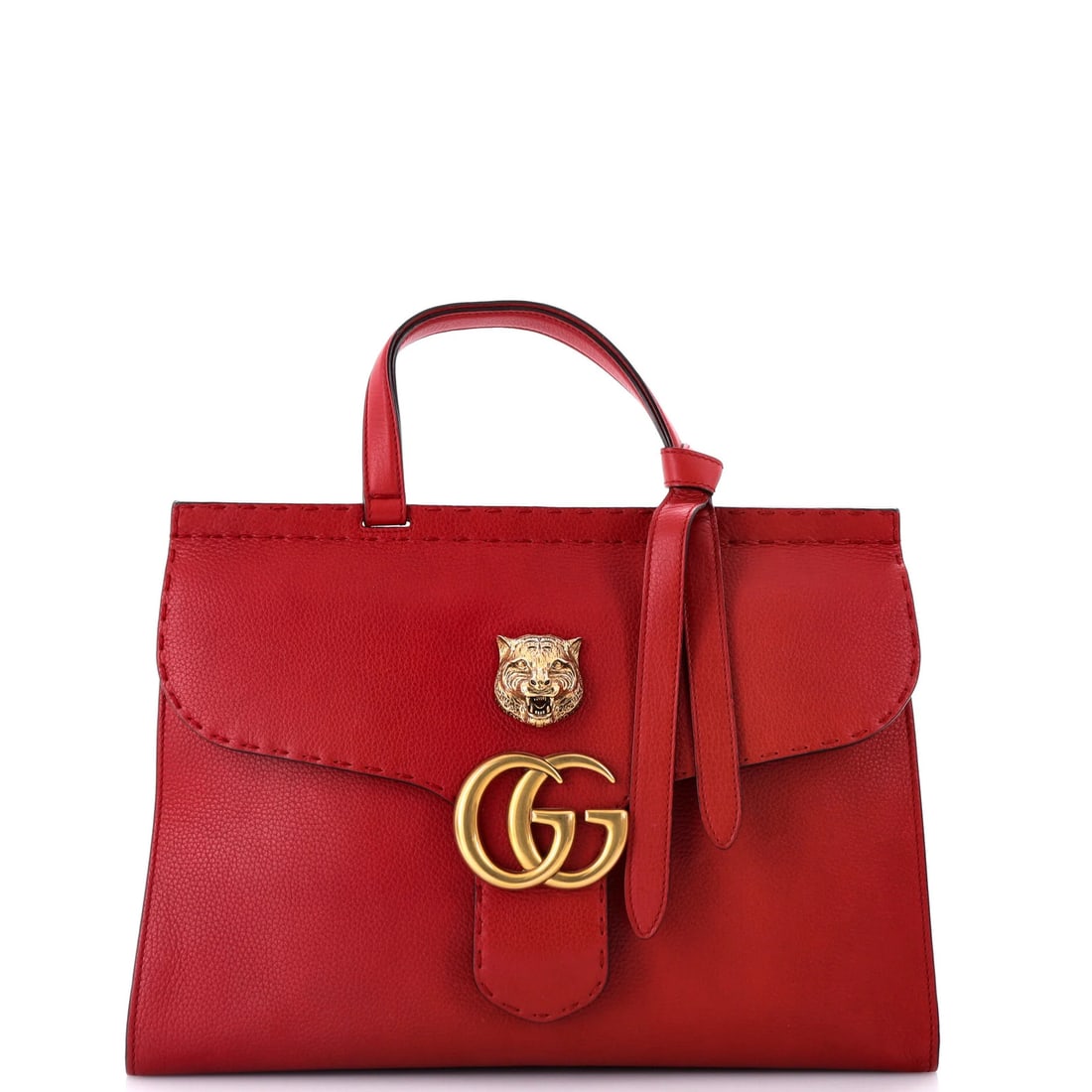 GG Marmont Animalier Leather Bag Medium Top Handle Gucci: GG Marmont Animalier Leather Bag Medium Top Handle Gucci Red GG Marmont Animalier Leather Bag with Medium Top Handle, featuring a classic design with a bold exterior color. The bag's exterior shows