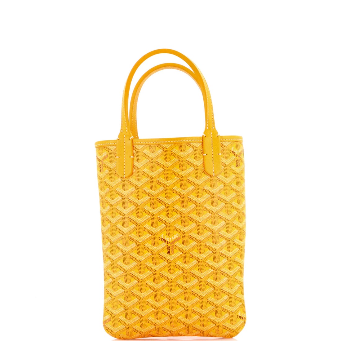 Canvas Mini Tote Goyard Poitiers Coated: Canvas Mini Tote Goyard Poitiers Coated Orange canvas mini tote from the Poitiers Coated collection, featuring a classic design with minor creases and discoloration. The exterior is coated for