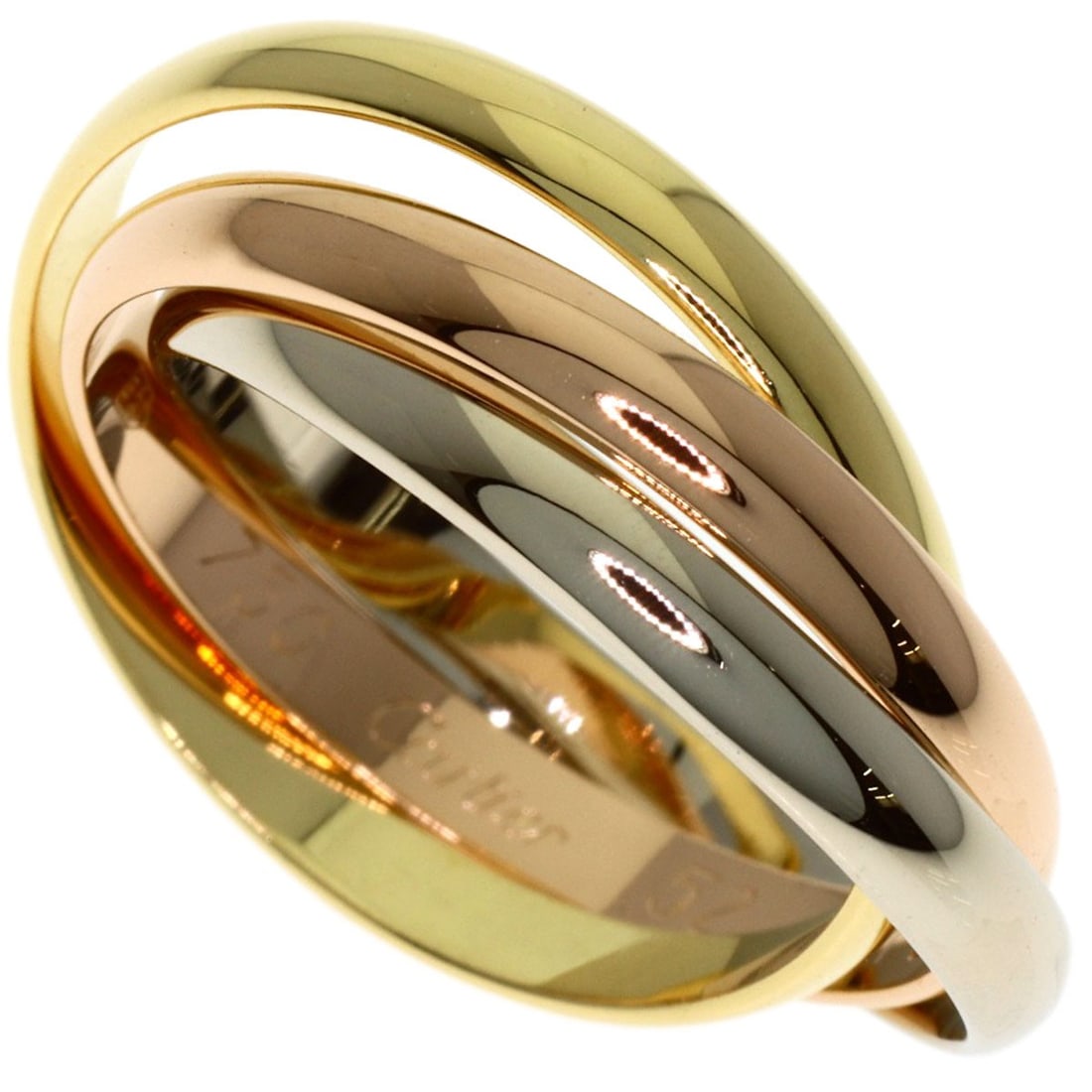 K18 Yellow Gold Pink Gold Cartier Trinity Sm #52 Ring: K18 Yellow Gold Pink Gold Cartier Trinity Sm #52 Ring K18 Yellow Gold Pink Gold Cartier Trinity Sm #52 Ring - A striking gold ring featuring the iconic Cartier Trinity design, crafted from