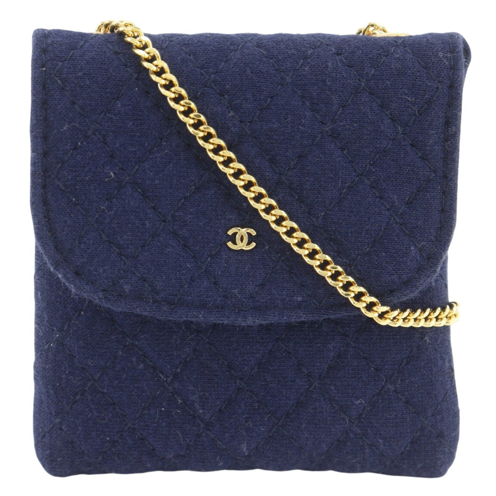 Cotton Pouch Chanel: Cotton Pouch Chanel Cotton Pouch by Chanel features a navy color and compact size of 8.5cm x 8cm x 1.5cm, making it a petite accessory. The pouch is made from cotton material, providing a soft and