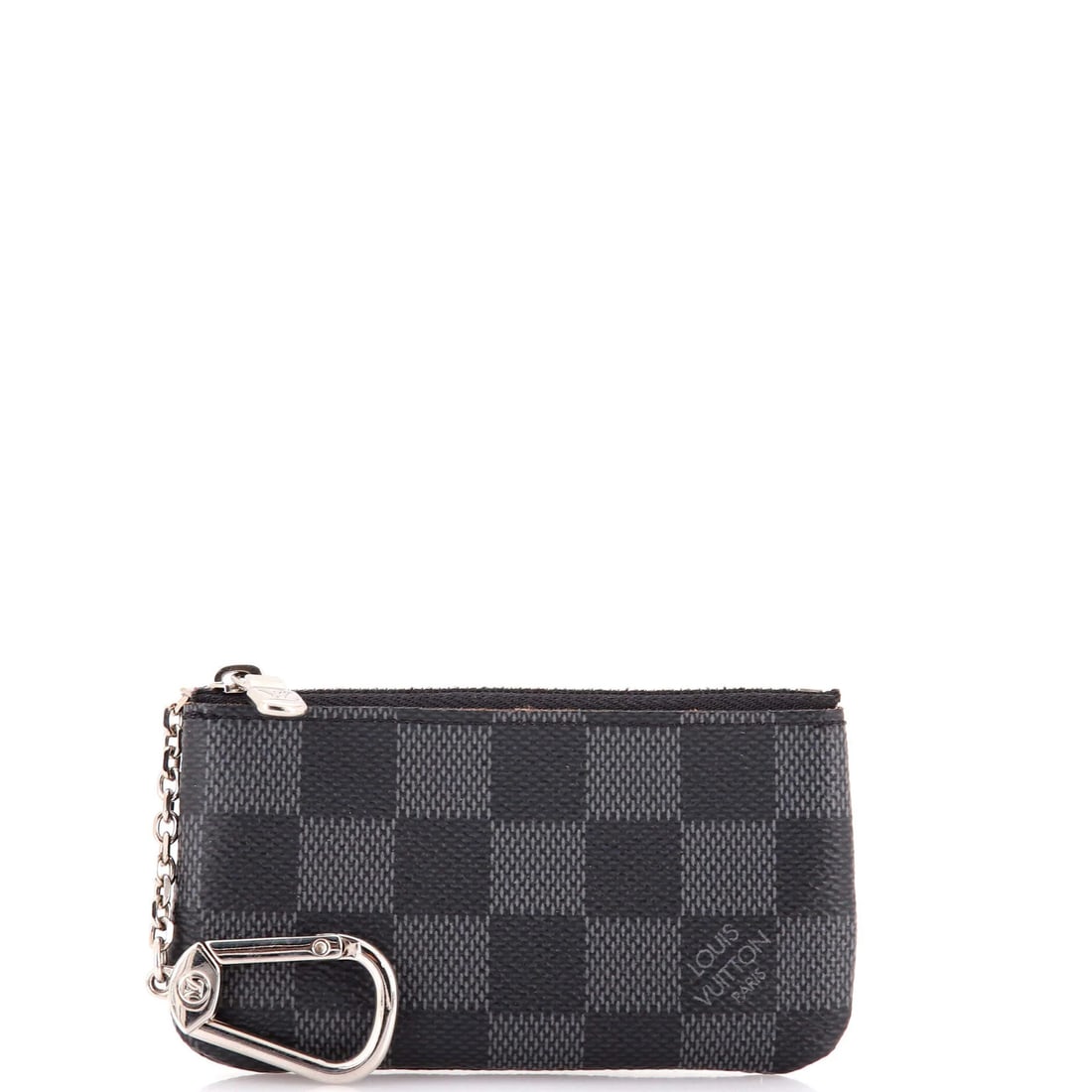 Louis Vuitton Key Pouch Damier Graphite: Louis Vuitton Key Pouch Damier Graphite Black canvas coated exterior with silver hardware, this Louis Vuitton Key Pouch Damier Graphite features a classic design with minor scuffs and discoloration