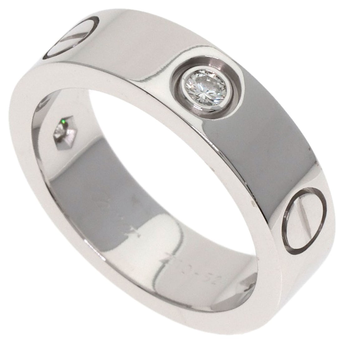 Cartier Love Ring 3P Diamond #52 Ring K18 White Gold: Cartier Love Ring 3P Diamond #52 Ring K18 White Gold Cartier Love Ring 3P Diamond #52 features a stunning silver metal exterior and a main stone of a high-quality diamond. The K18 white gold