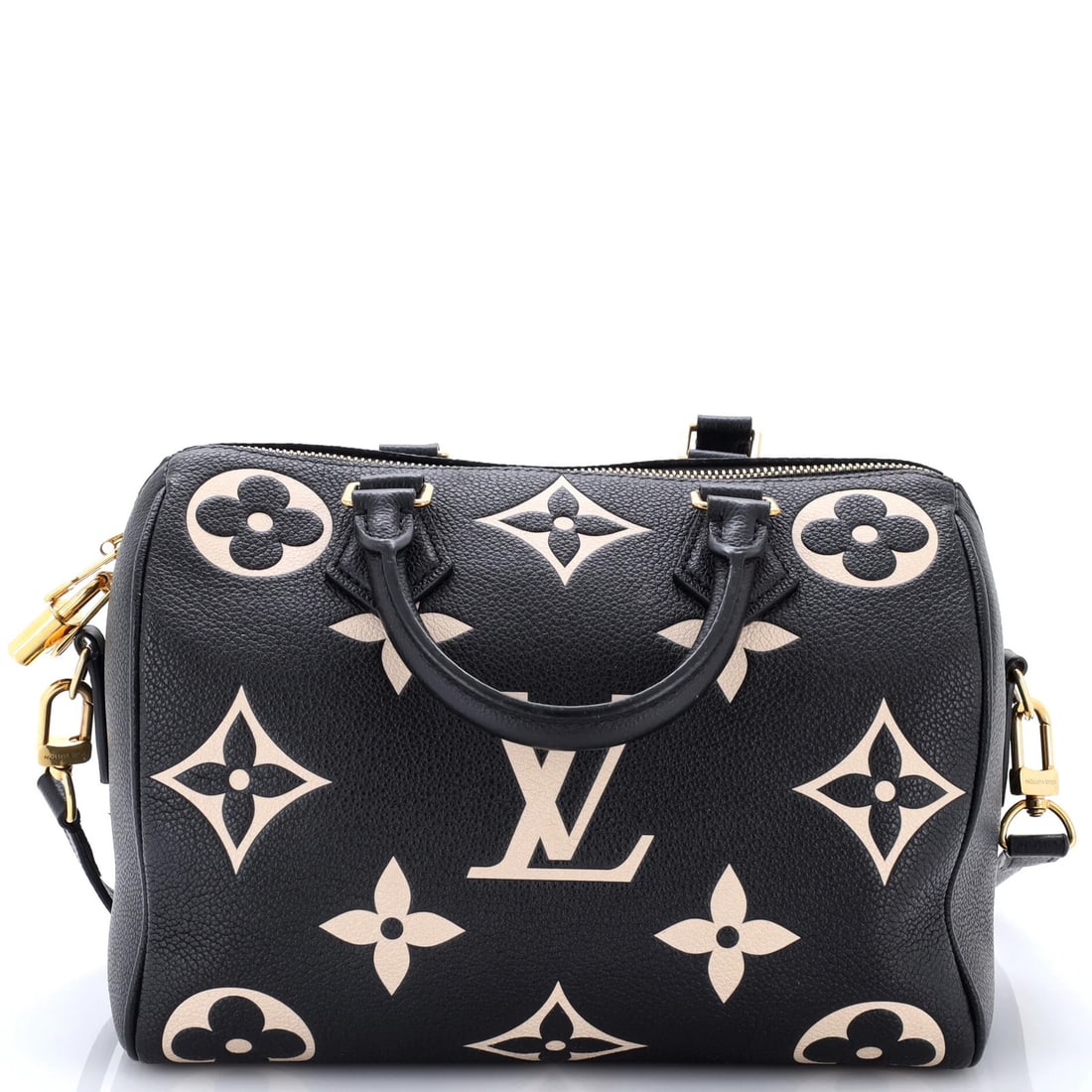 Speedy Giant Empreinte Bag Vuitton Louis Bicolor Monogram Bandouliere: Speedy Giant Empreinte Bag Vuitton Louis Bicolor Monogram Bandouliere Speedy Giant Empreinte Bag Vuitton Louis Bicolor Monogram Bandouliere, a classic bowler bag with a bold black exterior and iconic